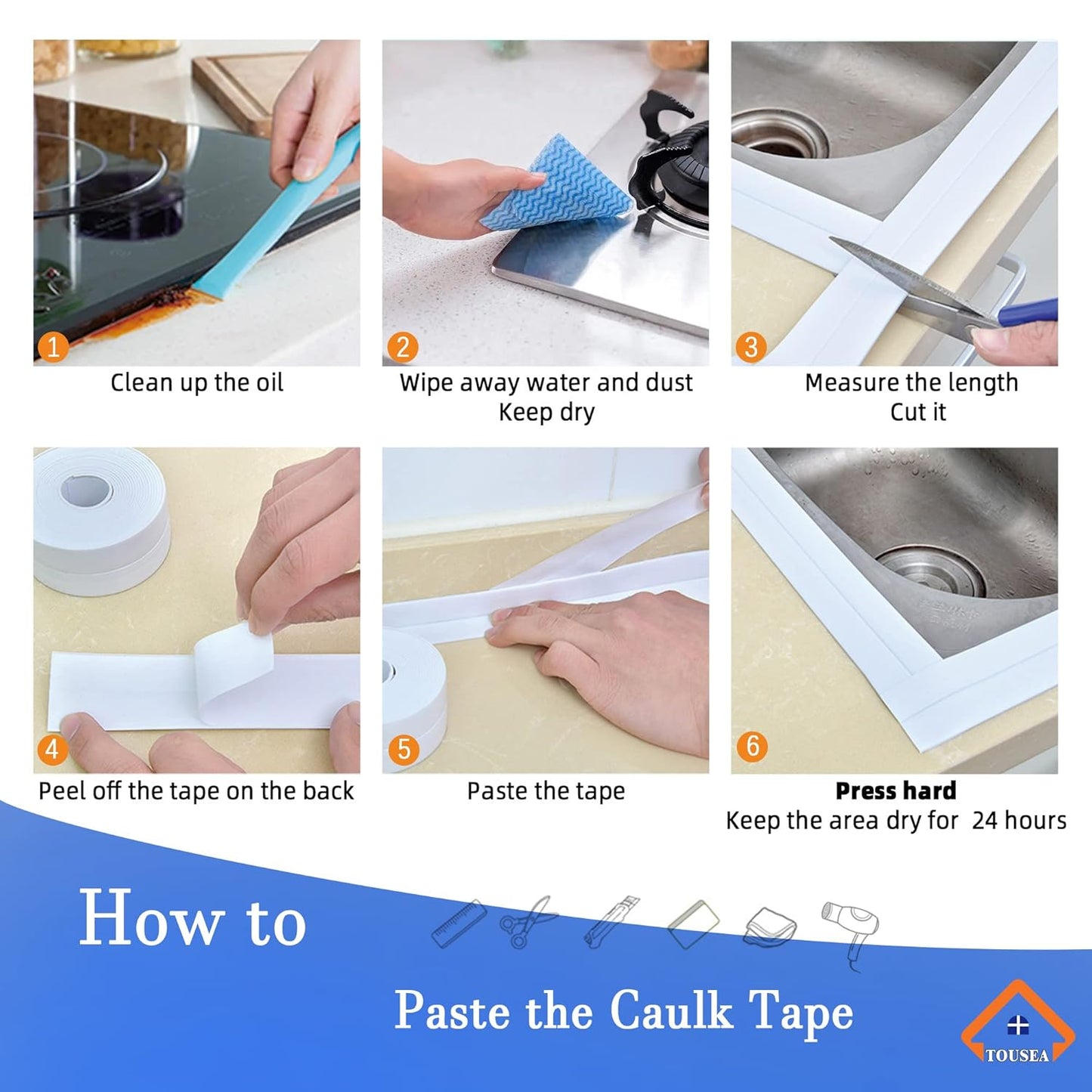 Caulk Tape Self Adhesive,Caulking Tape for Bathroom Sealant Strip Caulk Strip,Waterproof Caulking Sealing Tape for Bathroom, Toilet, Kitchen Countertop,Bathroom,Toilet (Clear-1.5IN-10.5FT-A)
