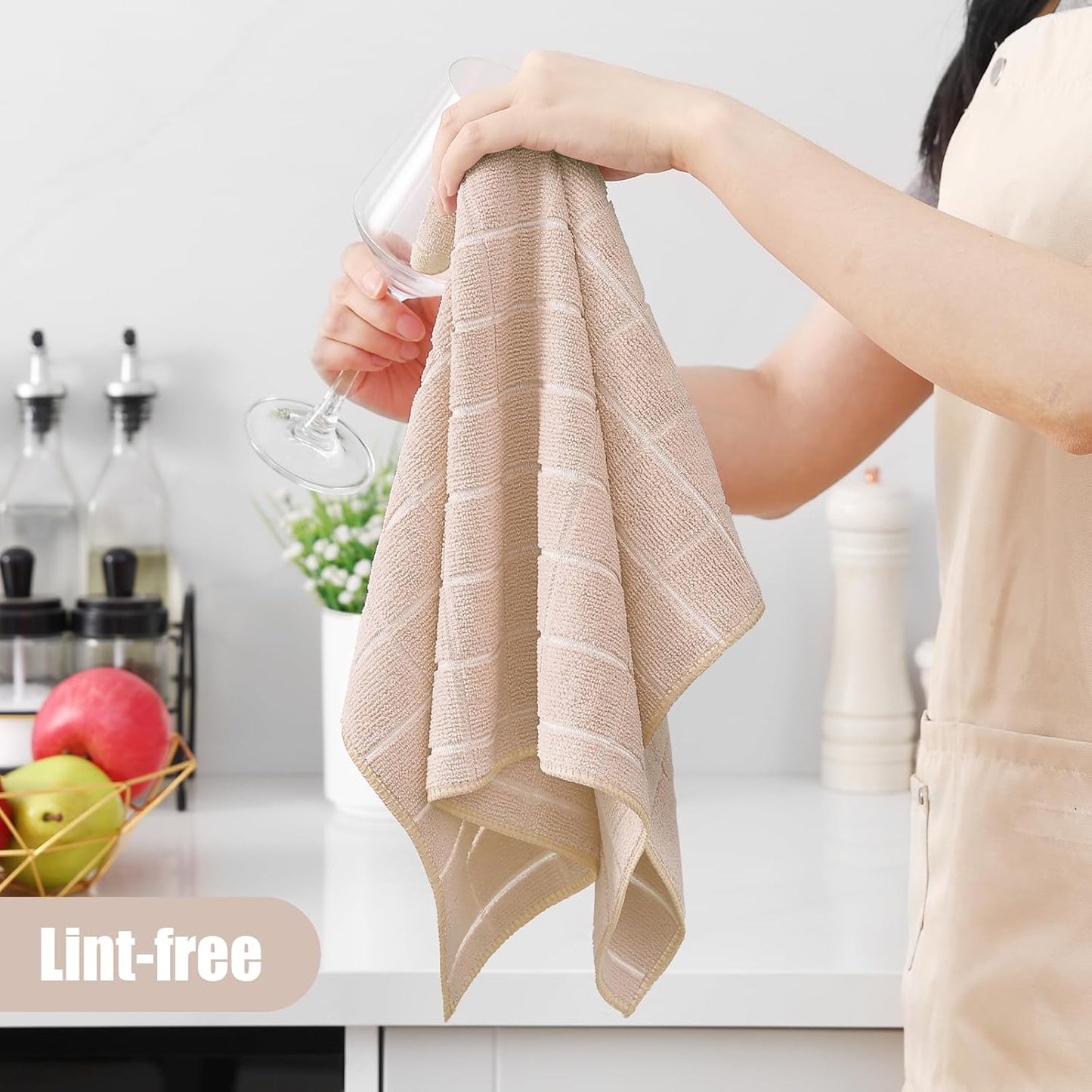 Homaxy Microfiber Kitchen Towels and Dishcloths Set, 12 Pack Soft and Absorbent Dish Hand Towels Bulk, 28 x 16 Inch & 12 x 12 Inch Quick Drying Rags for Washing Dishes, Beige