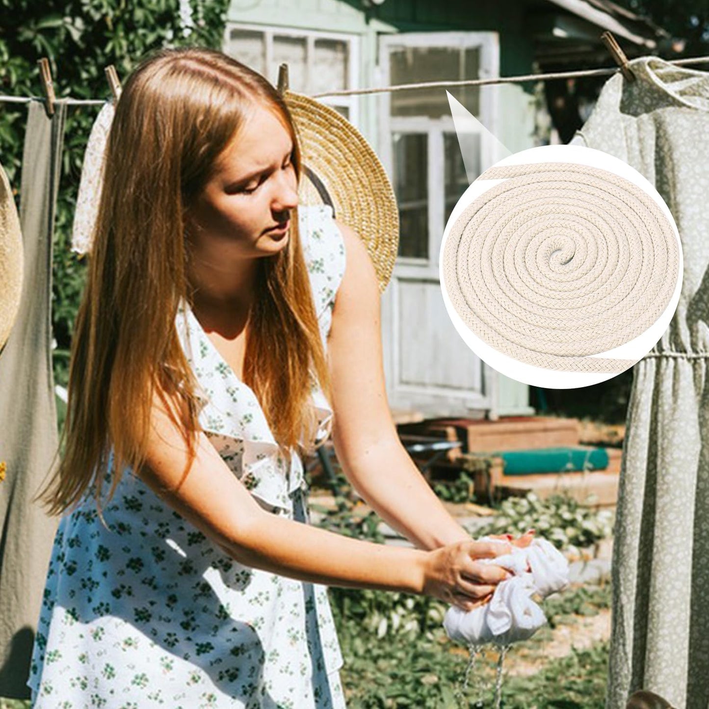 3/16 Inch Cotton Clothesline Rope - 500 Feet All-Purpose Outdoor Clothesline Rope, Soft White Cotton Rope for Laundry & Crafts