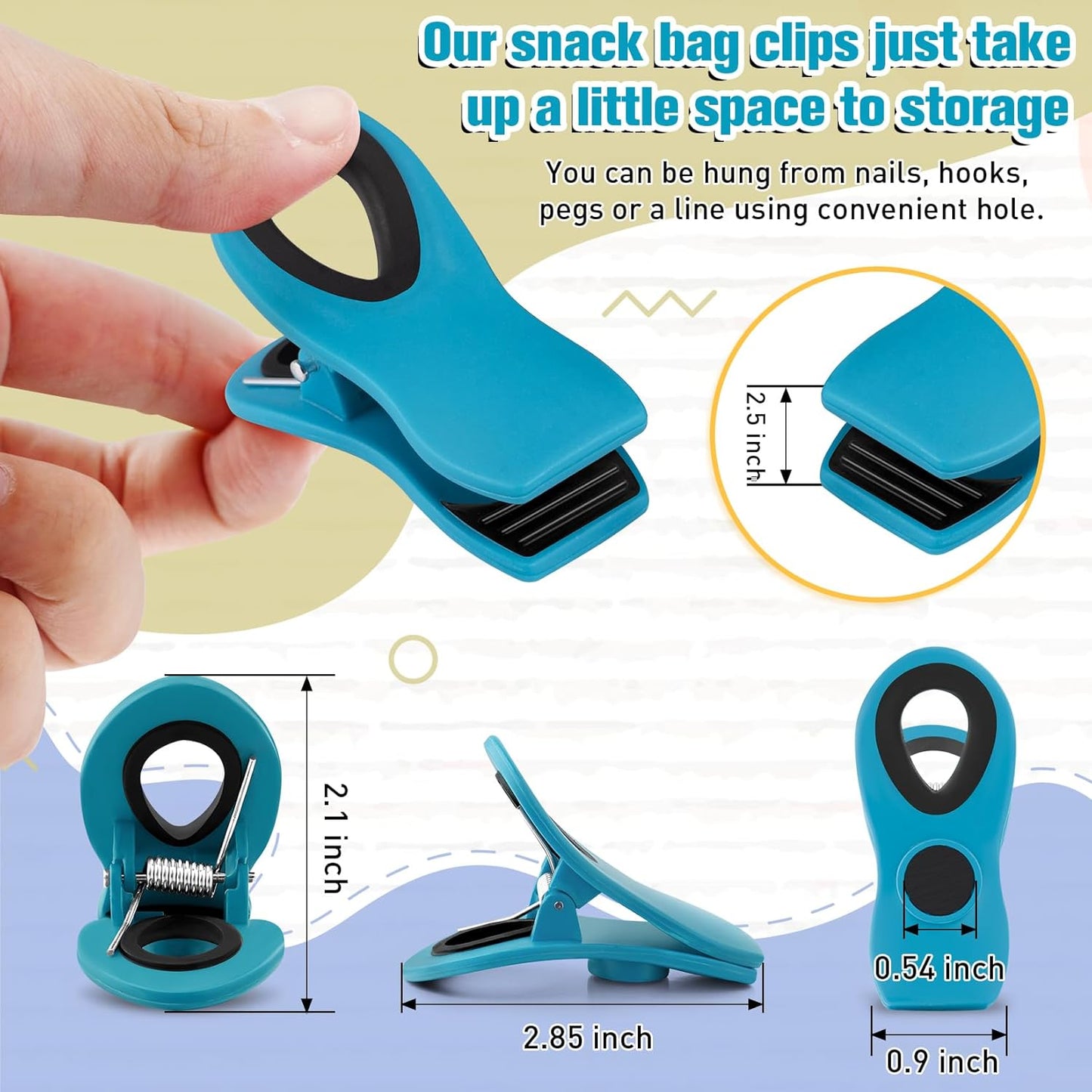 FINDMAG 12 Pack Chip Clips, Big Food Clips Blue Magnetic Clip, Magnetic Bag Clips with Airtight Seal for Chips, Bread, Snacks, Fridge Organize, Kitchen Storage, Note