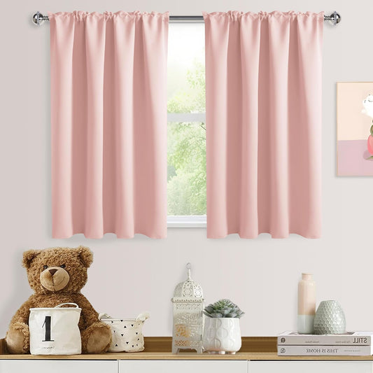 DWCN Blackout Curtains for Living Room Thermal Insulated, Energy Saving & Noise Reducing Bedroom Curtains, Blush Pink, W 52x L 36 Inch, Set of 2 Rod Pocket Curtain Panels