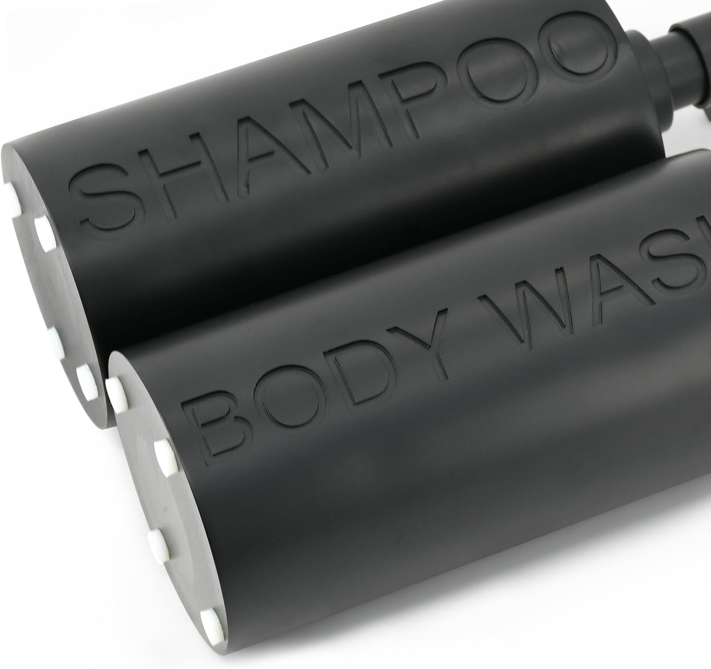 Matte Black Resin 2 Piece Shampoo and Body Wash Dispenser Set, Luxurious Refillable Pump Bottles with Matte Pump Top and Embossed Text, Durable Design for Bathroom and Shower