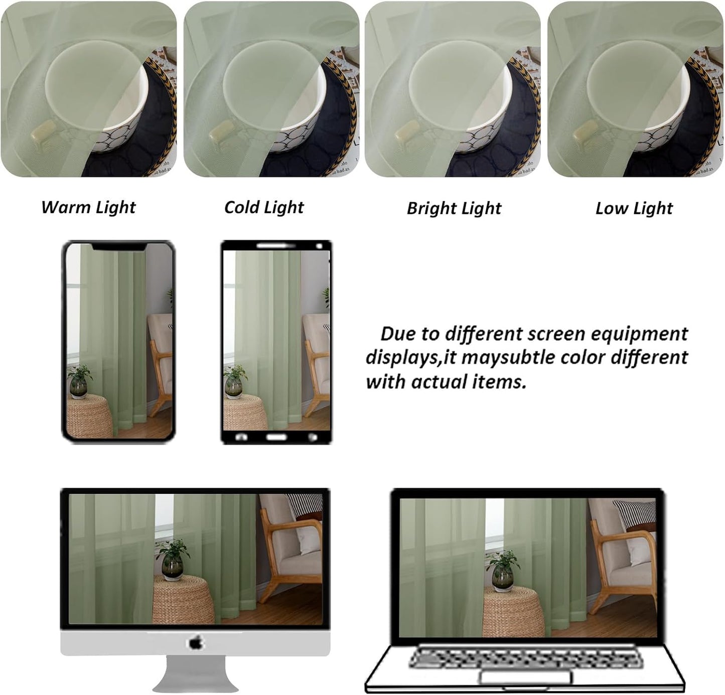 Chyhomenyc Extra Long Sage Green Sheer Curtains 108 Inches Long 2 Panels, Light Filtering Green Curtains for Living Room, Soft Gentle Voile Rod Pocket Bedroom Window Drapes, 59Wx108L Inch, 9FT, 2PCS