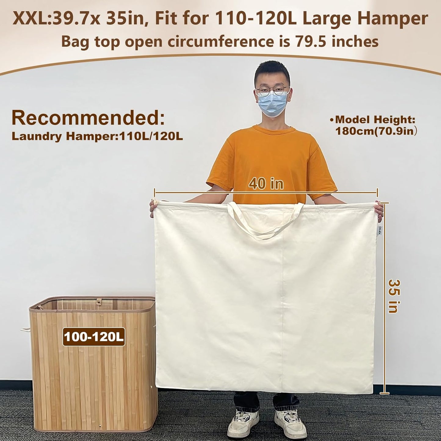 Canvas Laundry Bag 40in x 35in, Thick Cotton Laundry Bag with Handles & Drawstring, Extra Large Heavy Duty Washable Canvas Storage Sack (XXL, 1 Pack)