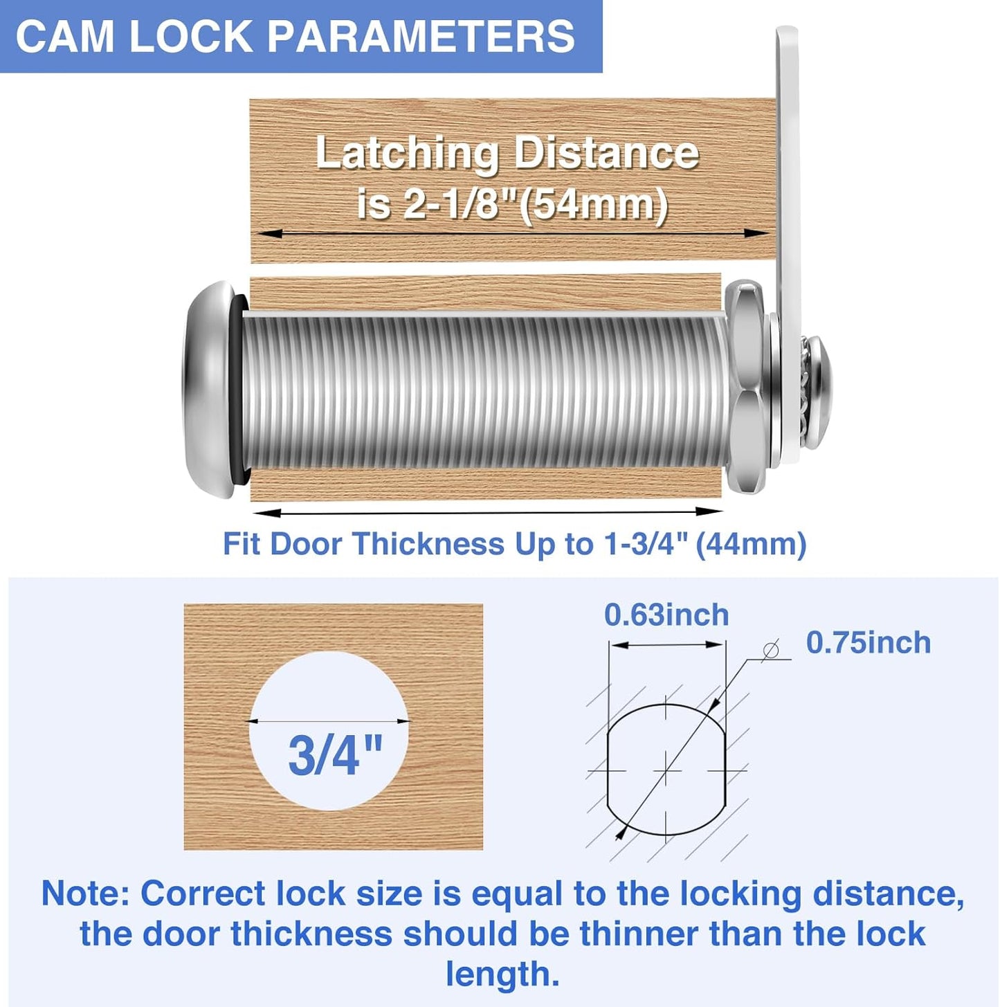 Cabinet Lock with Keys, 2" Extra-Long Cam Locks keyed Alike, 2 Pack Cabinet Cam Lock Set for Thick Drawers RV Storage Locks Tool Box Lock Replacement, Zinc Alloy (2 Pack, 2-1/8 Inch)