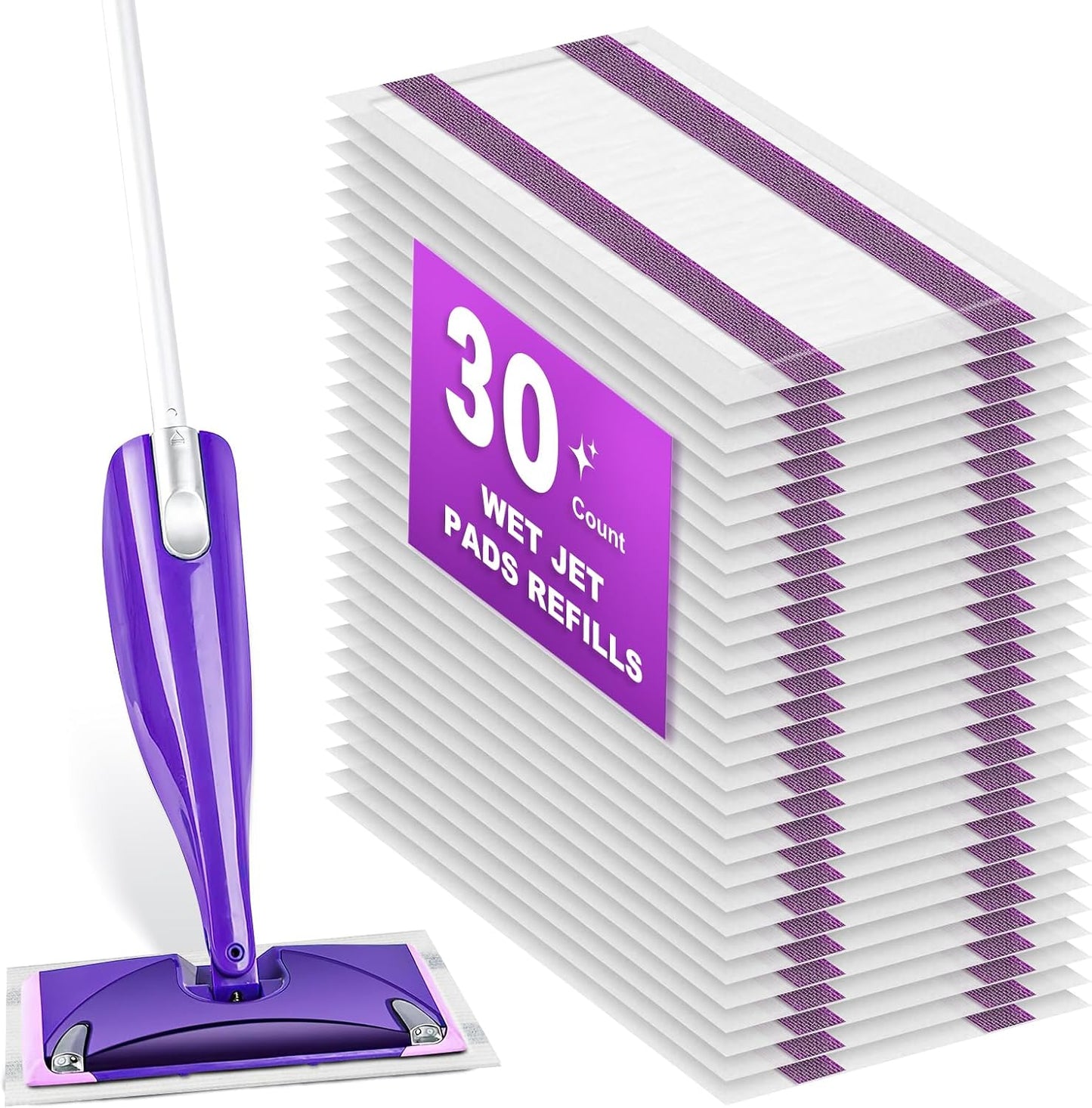 Disposable Wet Pads Refill for Swiffer WetJet Mop,30-Pack Multi-Surface Spray Mop Pad Refills for Floor, Bathroom, Kitchen, Living Room Cleaning, Super Strong Stains Absorption