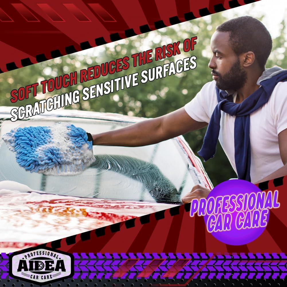 AIDEA Car Wash Mitt Microfiber-2PK, Scratch-Free& Lint-Free, Premium Chenille Microfiber Wash Mitt-Blue Regular Size (7.12''X10.14'')