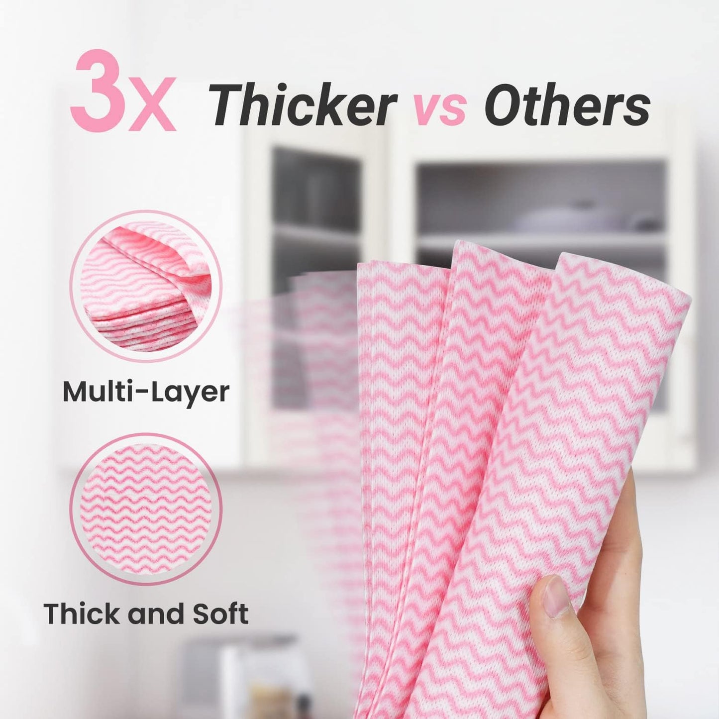 Reusable Cleaning Cloths Dish Paper Towels, Domestic Cleaning Towels, Multipurpose Quick-Dry Rag Dish Cloths Heavy Duty Handy Wipes for Kitchen 25 Count 14.2"X15.7", Pink