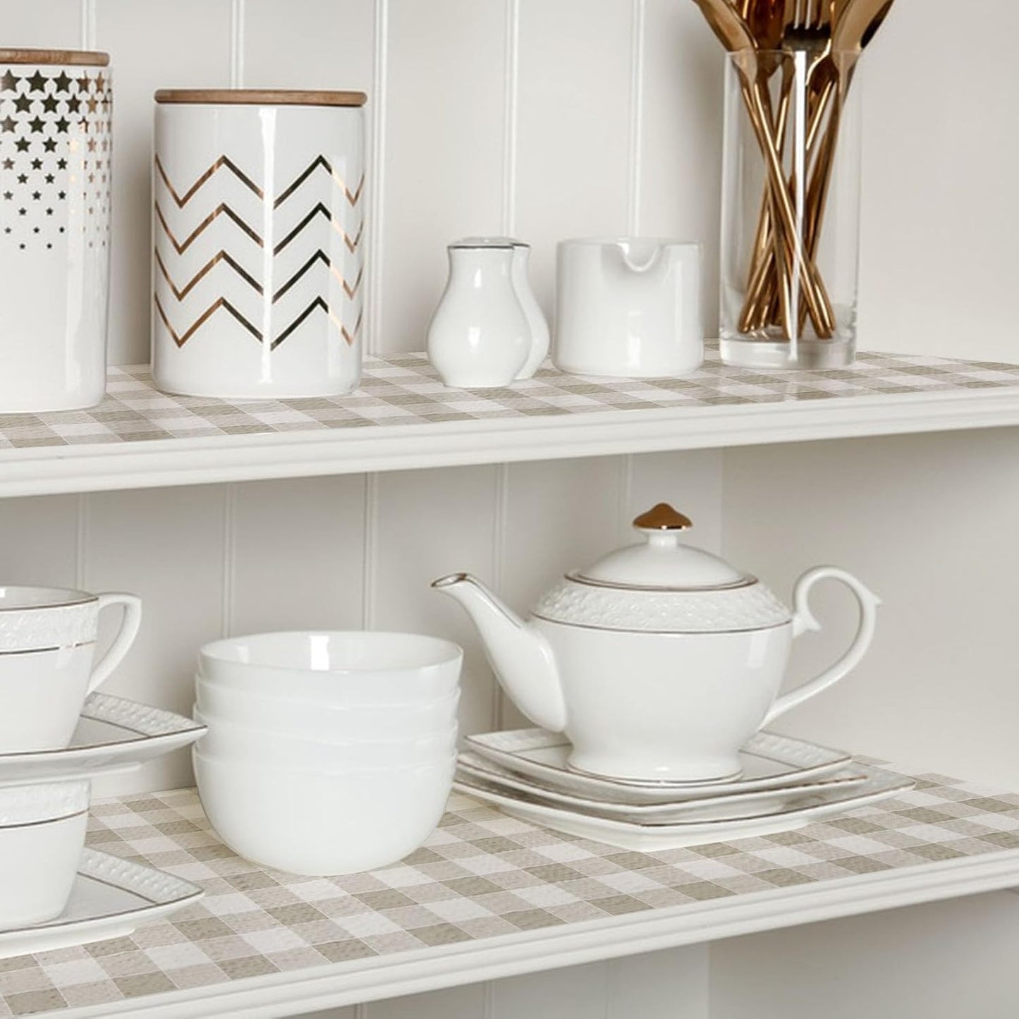 Drawer Shelf Liner for Kitchen Cabinet Liner Non-Adhesive Non-Slip Shelf Thick Strong Grip Waterproof Contact Paper Easy to Clean for Shelves,Green Plaid,17.5IN X 10FT