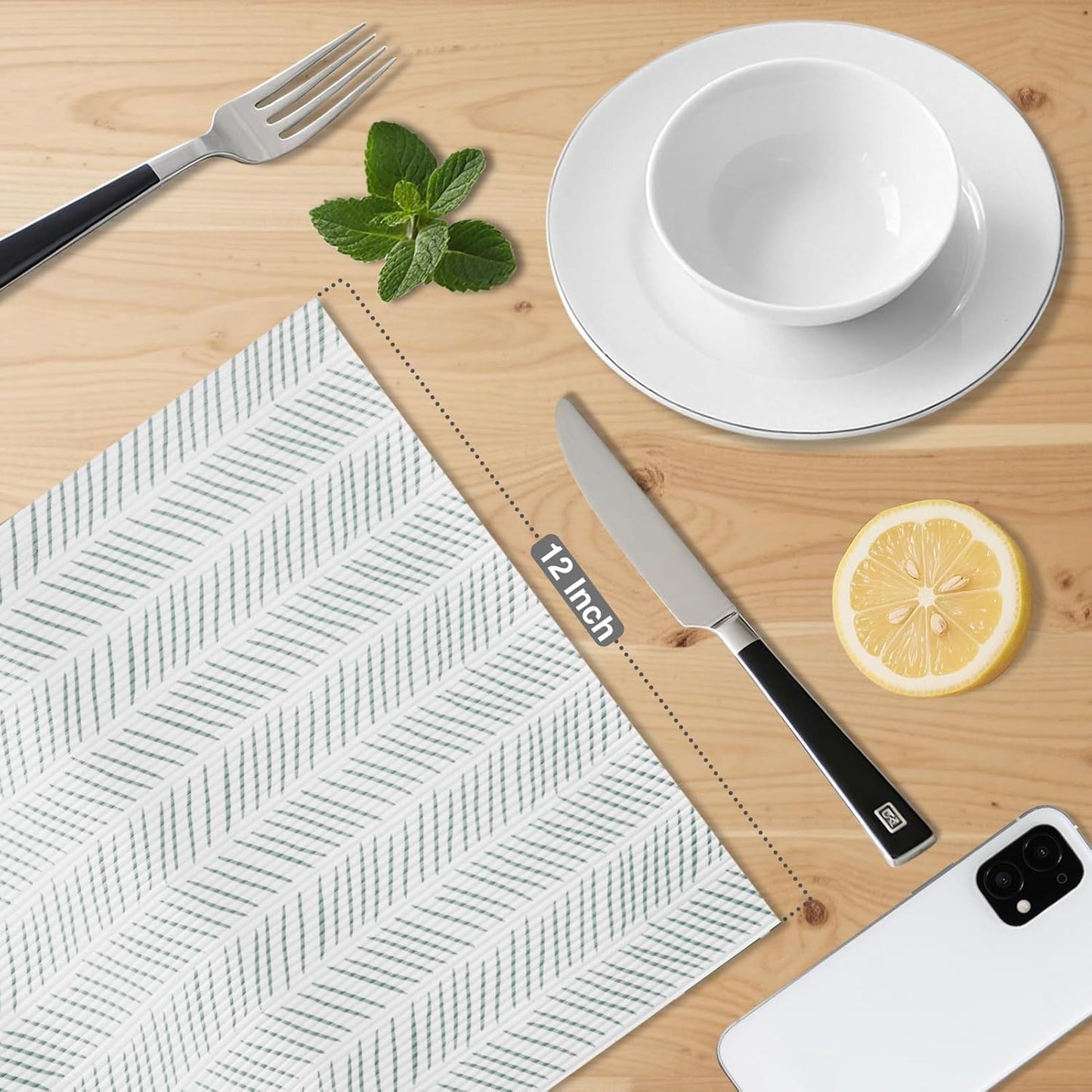 Glotoch Premium Shelf Liners for Kitchen Cabinets,2 Rolls x 12in x 20FT Non-Adhesive Liners for Shelves,Non Slip Waterproof Contact Paper for Drawers Pantry, EVA Cabinet Liner,White Herringbone