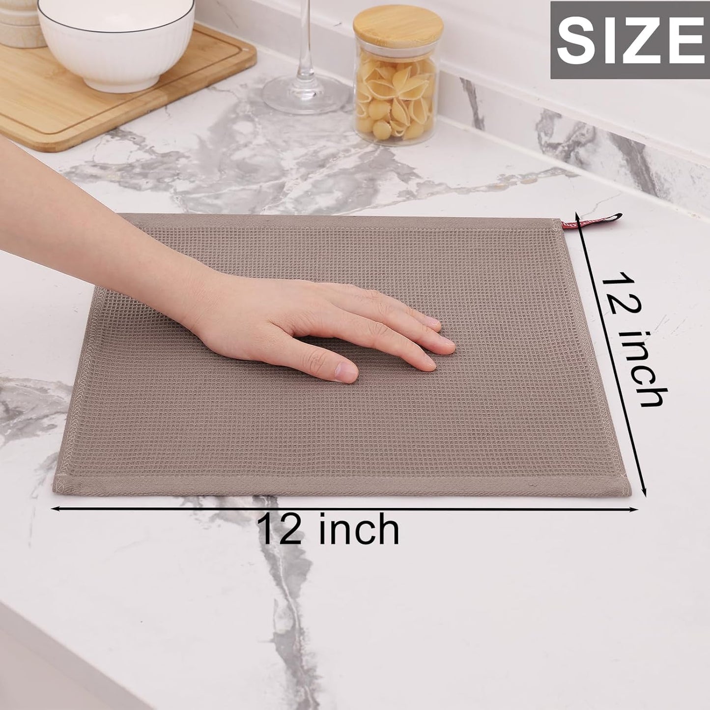 Homaxy 100% Cotton Waffle Weave Dish Cloths - 6 Pack Soft and Absorbent Dish Towels - 12 x 12 Inches Quick Dry Dish Rags - Brown