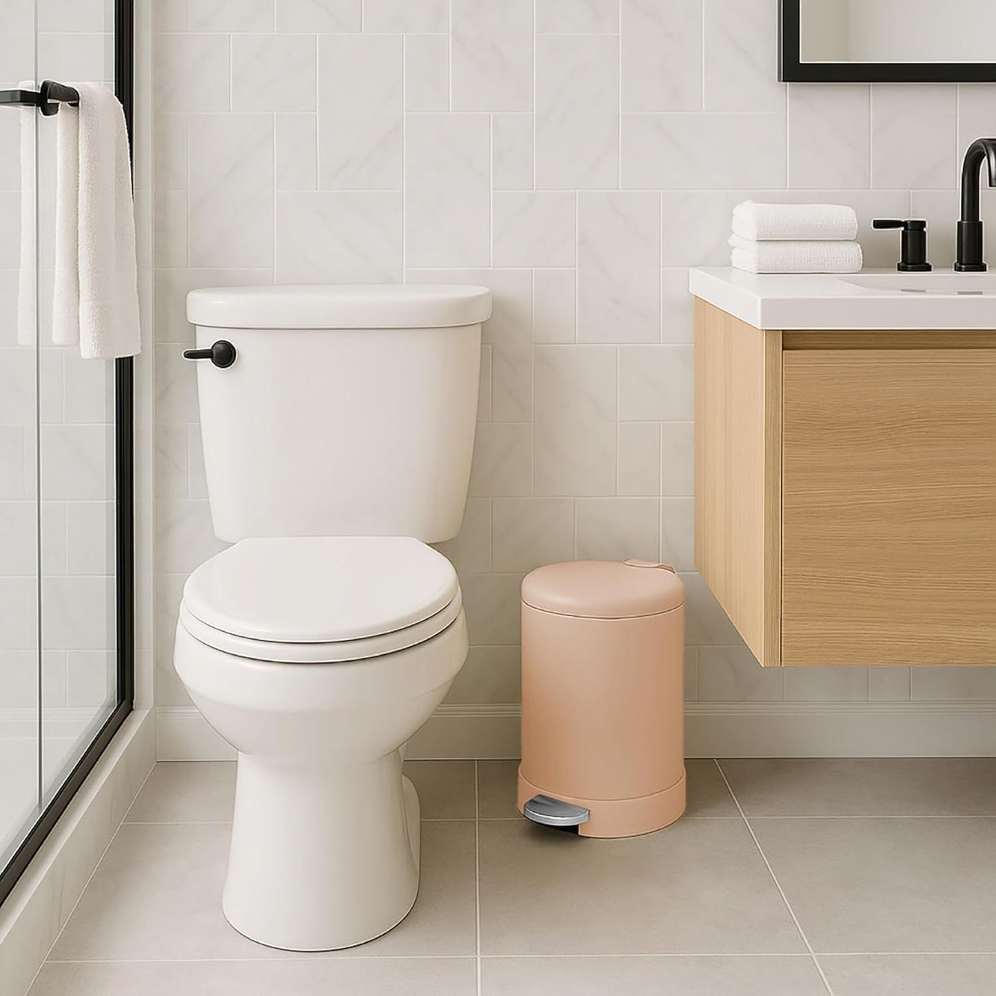 Glad Small Trash Can, 1.2 Gallon | Round Stainless Steel Garbage Bin with Soft Close Lid & Step Foot Pedal | Metal Waste Basket with Removable Inner Bucket, Rust