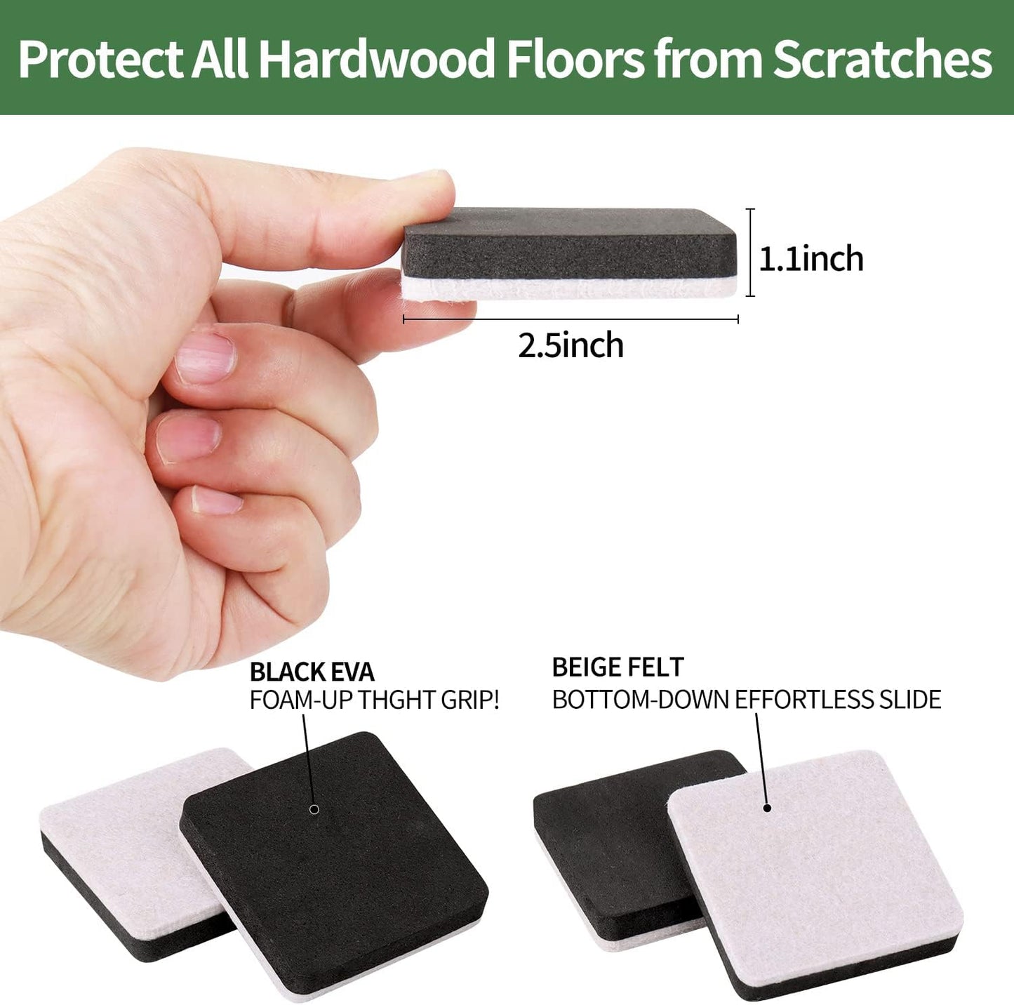 Ezprotekt 2.5" Square Felt Furniture Movers Sliders for Hardwood Floors, 24 Pcs Reusable Felt Furniture Moving Pads for Sofa Table Bed Desk Couch Cabinet - Move Items Easily and Quickly (Beige)