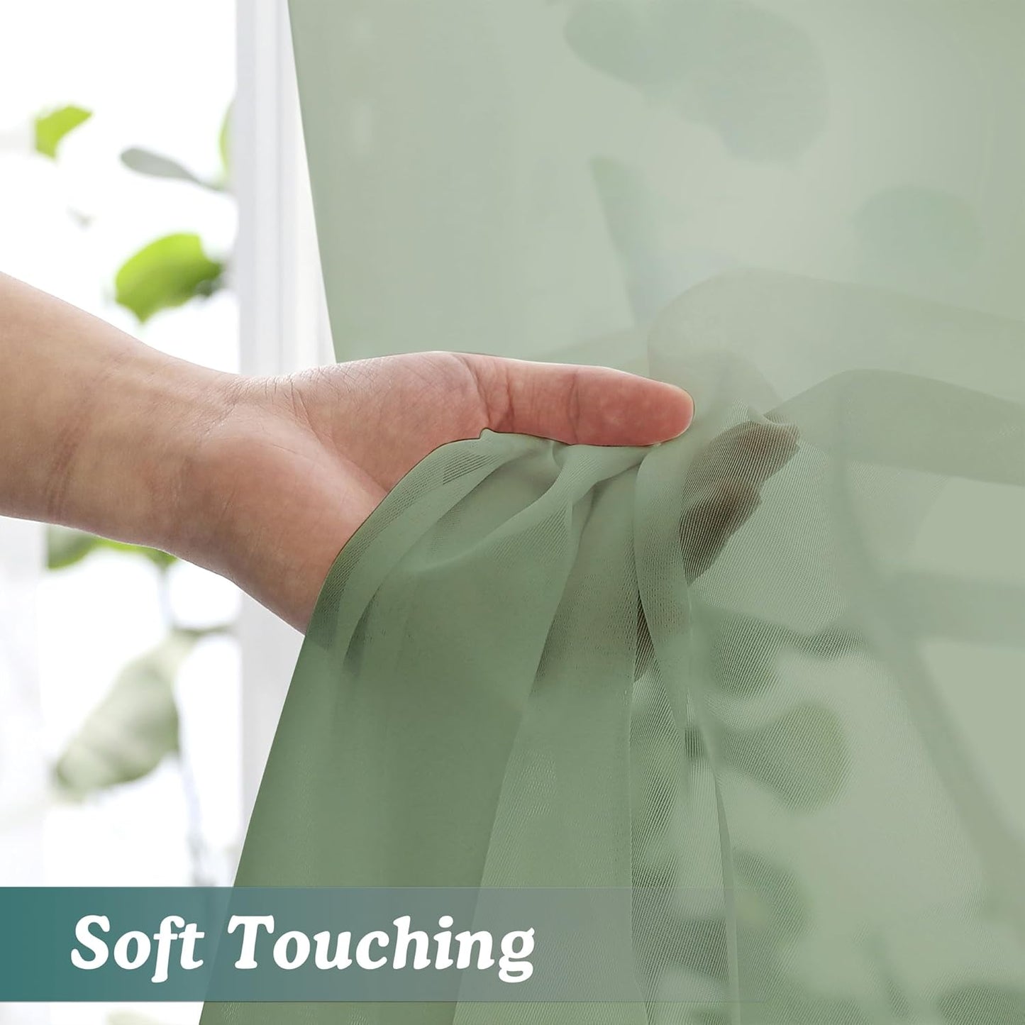 Chyhomenyc Sage Green Sheer Curtains 96 Inches Long 2 Panels, Light Filtering Green Curtains for Living Room, Soft Gentle Voile Rod Pocket Bedroom Window Drapes, 59Wx96L Inch, 2PCS