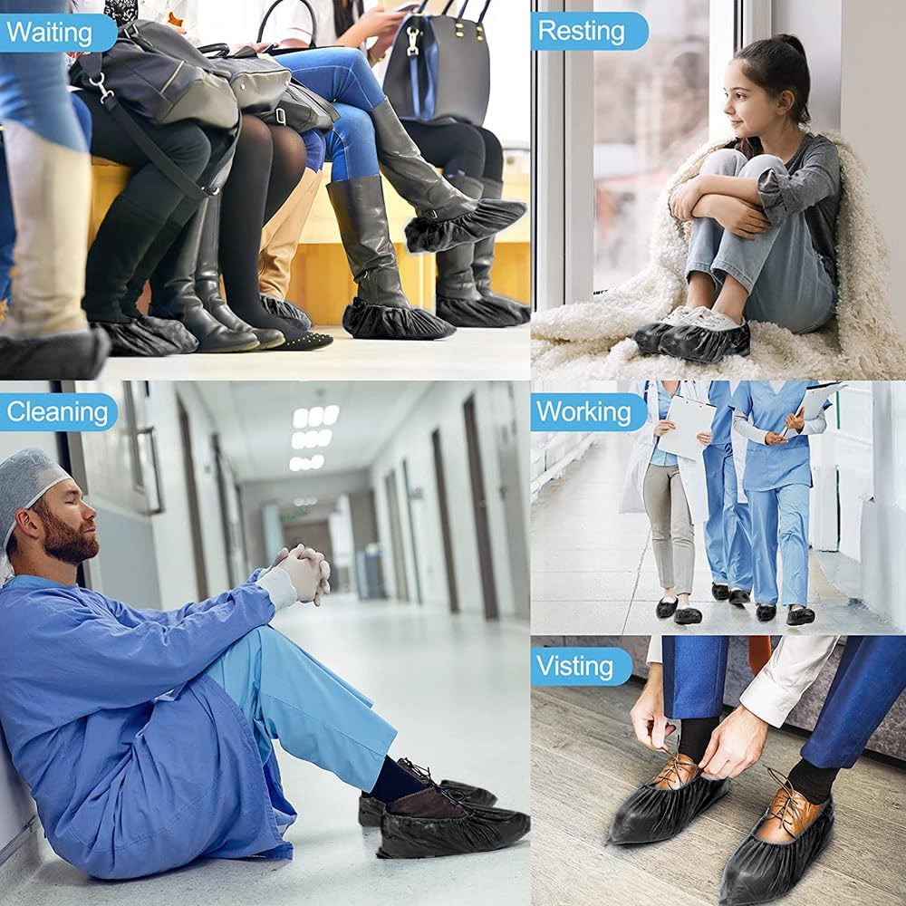 Black shoe covers Disposable 1000 PCS (500 Pair) Premium Waterproof and Recyclable Boot Booties Covers Covers for Indoors, Non, Fits Up To 11 US Men and 13 US Women Size, Slip on, Horlon