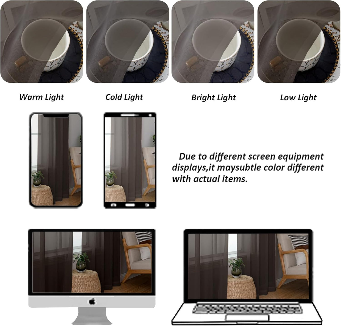 Chyhomenyc Chocolate Brown Sheer Curtains 84 Inches Long, Light Filtering Sheer Curtains for Living Room Bedroom, 42x84 Inches， 2 Pieces