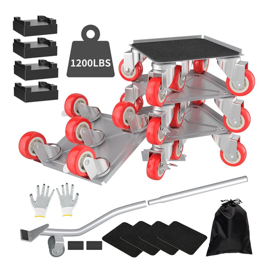 Furniture Dolly,Furniture Movers with 5 Wheels,Carbon Steel Panel Heavy Duty Dolly,Furniture Lifter with 5 360° Rotatable Rubber Universal Wheels,Maximum Load 1800LBS (Silver, 4.1x4.1 in)