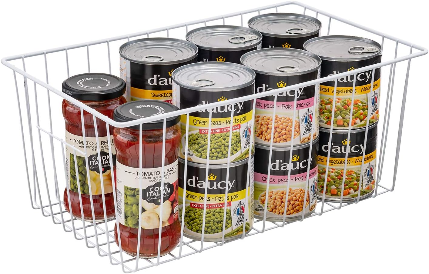 16" L x 12" W Wider Freezer Storage Organizer Baskets Container, Metal Wire Chest Upright Refrigerator Divider Bins with Built-in Handles for Cabinet, Pantry, Closet, Kitchen（3 Pack）