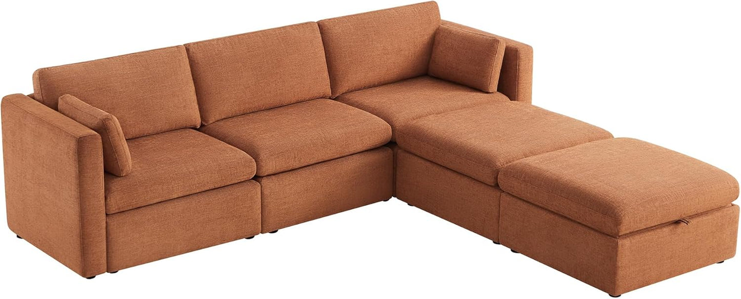 CHITA Oversized Modular Cloud Sectional Fabric Sofa Set, FSC Certified U Shaped Couch Reversible Chaise Modular Sectional,112 inch Width,5 Seat Modular Sofa Includes 2 Storage Ottomans, Terracotta