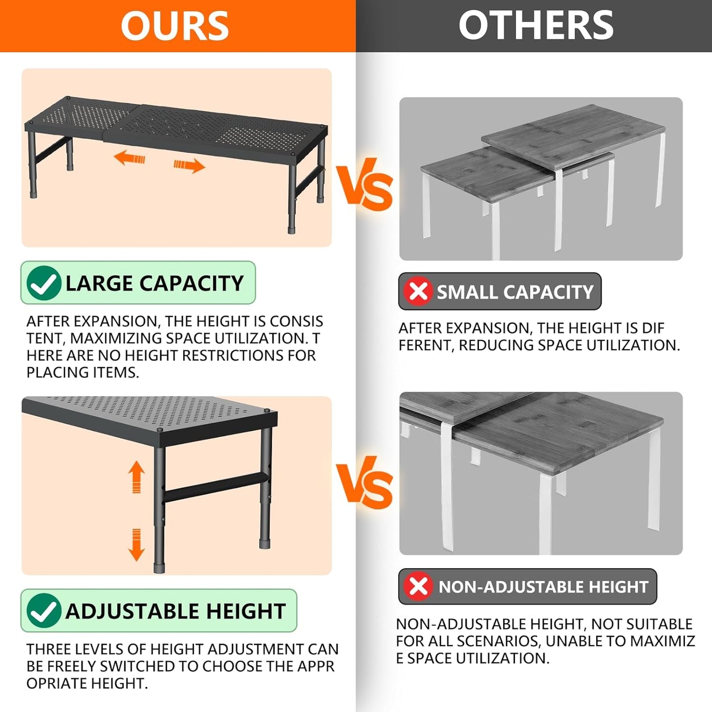 Expandable adjustable stackable kitchen organizer,Spice Racks,Counter Shelf for Cabinets,Small Cupboard Organizers,Heavy Duty Metal Pantry Storage Shelves Racks for kitchen, cabinet, study, bathroom