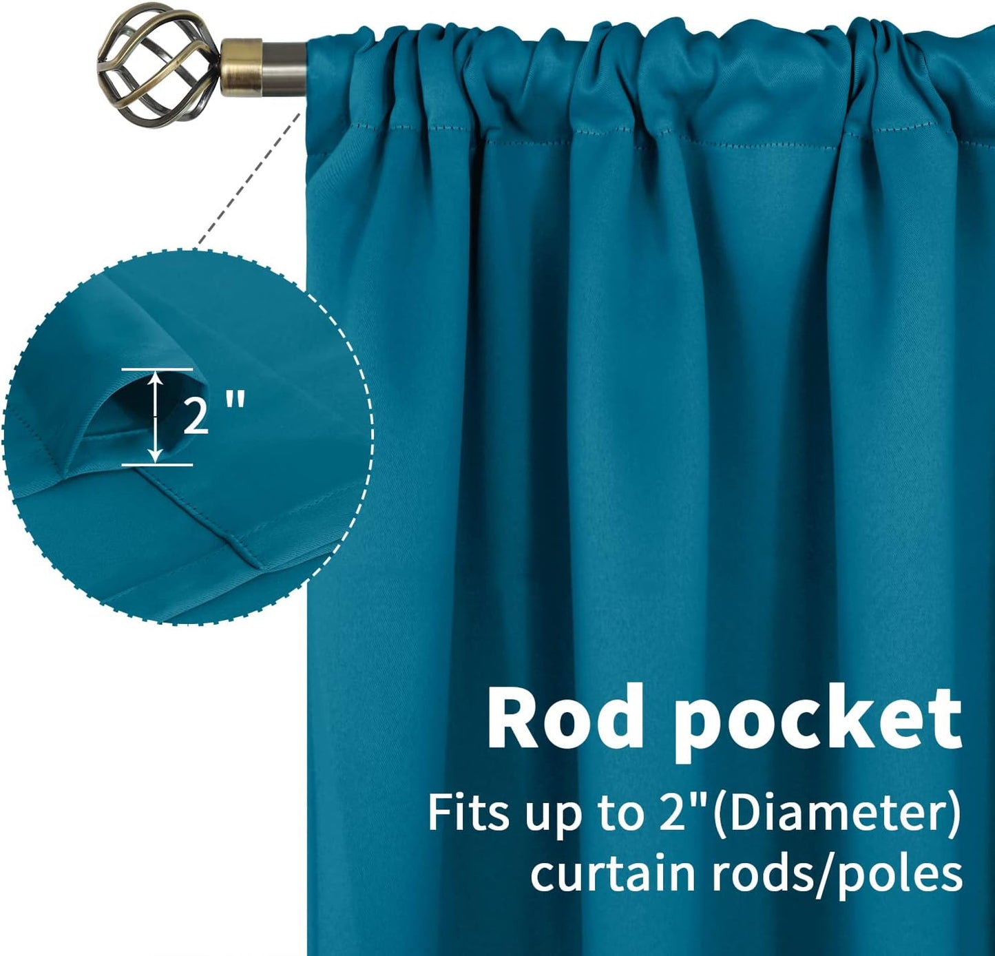 BGment Peacock Blue Blackout Curtains 90 Inch Length for Living Room - Thermal Insulated Drapes with Rod Pocket Darkening Privacy for Bedroom Dining, 52 x 90 Inch, 2 Panels