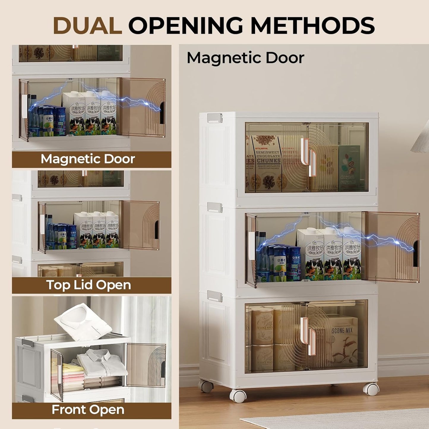 Elegant 5 Tiers Stackable Storage Bins for Home Organization, Moveable Plastic Storage Bins with Lids, Easy Assembled Storage Box for Closet Organizers and Storages Dorm 22" W x 12.4" D x 61.2" H