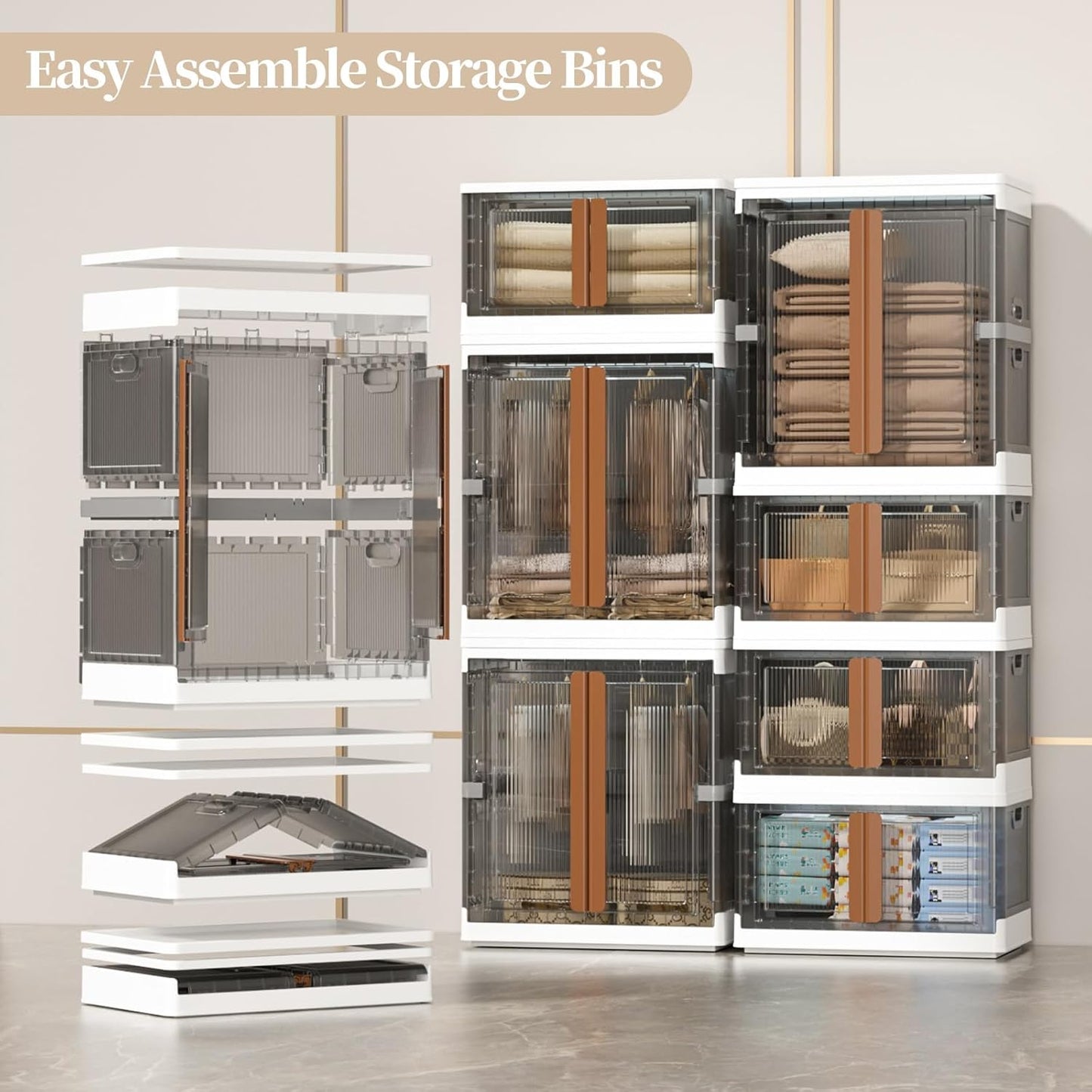 HAIXIN Closet Organizers and Storage, 77.6 Gal Stackable Bins, Wardrobe Organizer, Collapsible Clothing Storage with Closet Rod and Clothes Hangers (1 Pack 39.6 Gal and 2 Pack 19 Gal)