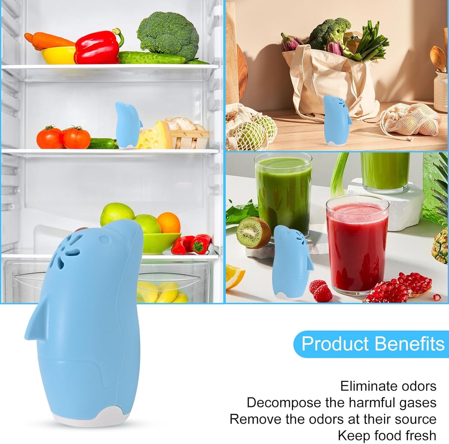 Asltw Dolphin Refrigerator Deodorizer, Refrigerator Odor Eliminator, Fridge Air Freshener, Multi-purpose Odor Eliminator for Home, Cute Gifts, Kitchen Gadgets Cute Kitchen Accessories (Blue)