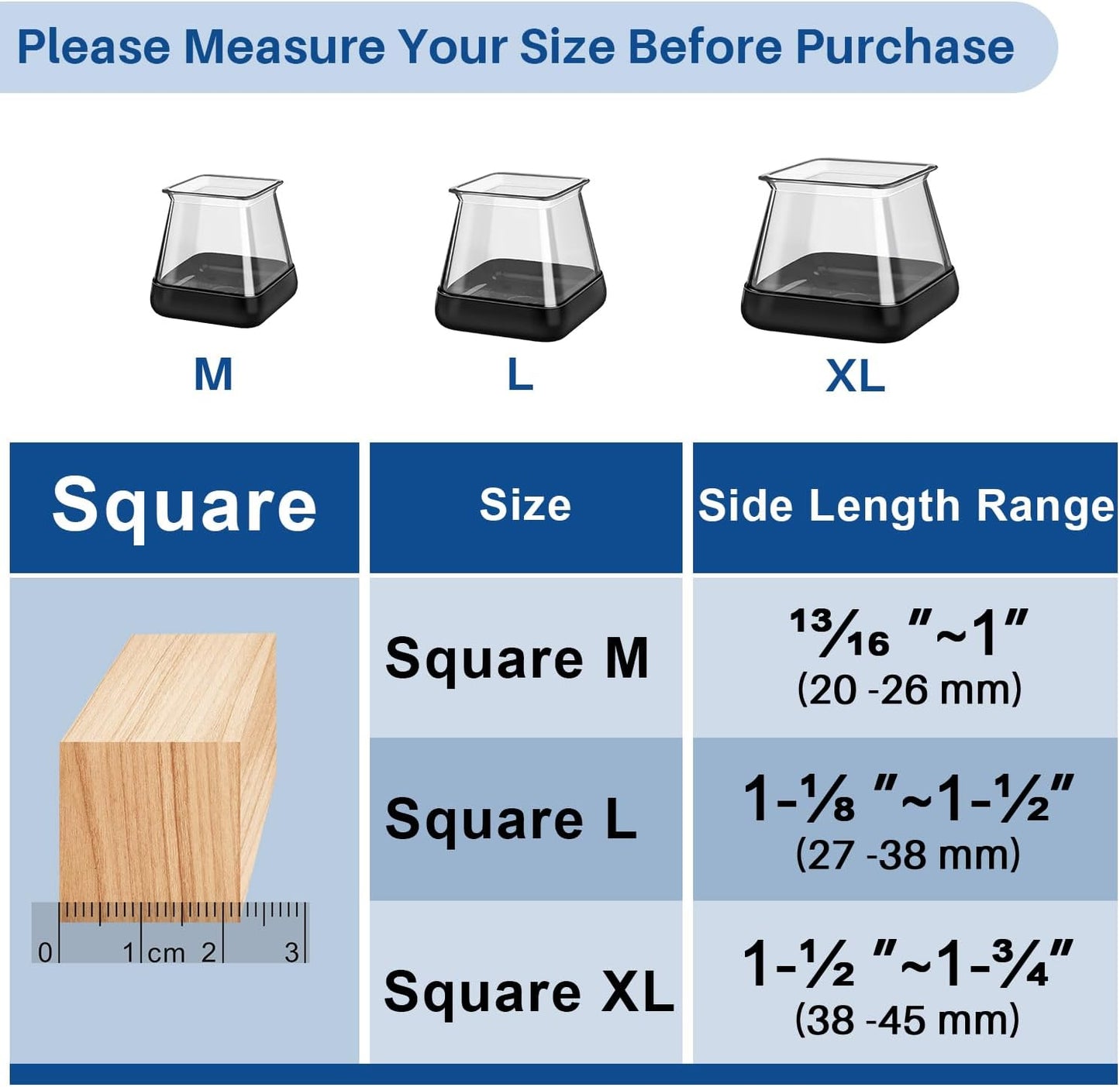 2024 New Chair Leg Floor Protectors Furniture Sliders for Hardwood Floors and Carpet Silicone Non Slip Reduce Noise 28 Pcs Clear Square XL Fit:1-1/2" ~ 1-3/4"