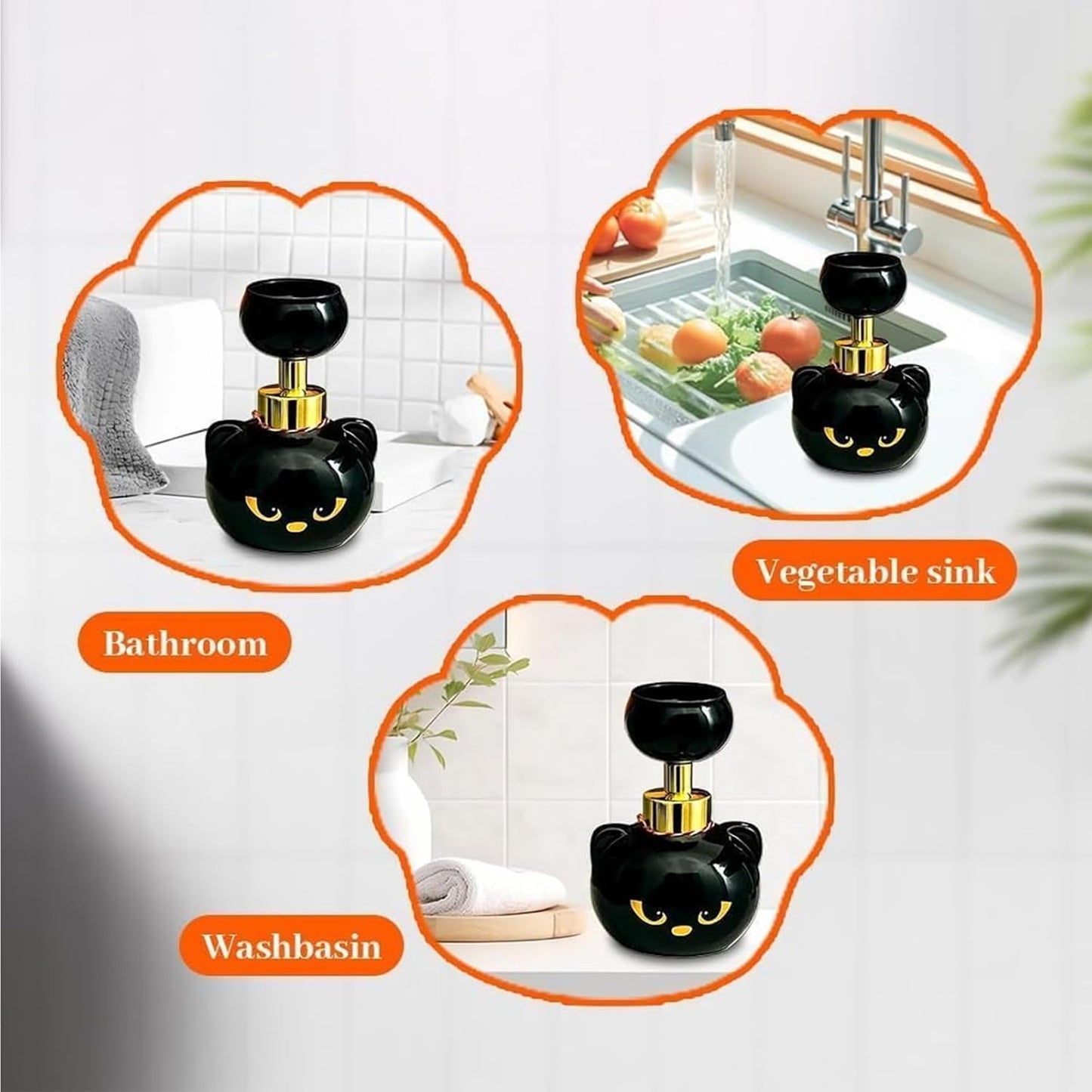Cute Cat Paw Foam Soap Dispenser, Foaming Hand Dispensers - Pawprint Creates Shaped Bubbles, Black Pump Bottle for Soap, Refillable Empty Foam Liquid Container for Bathroom Kitchen (2)