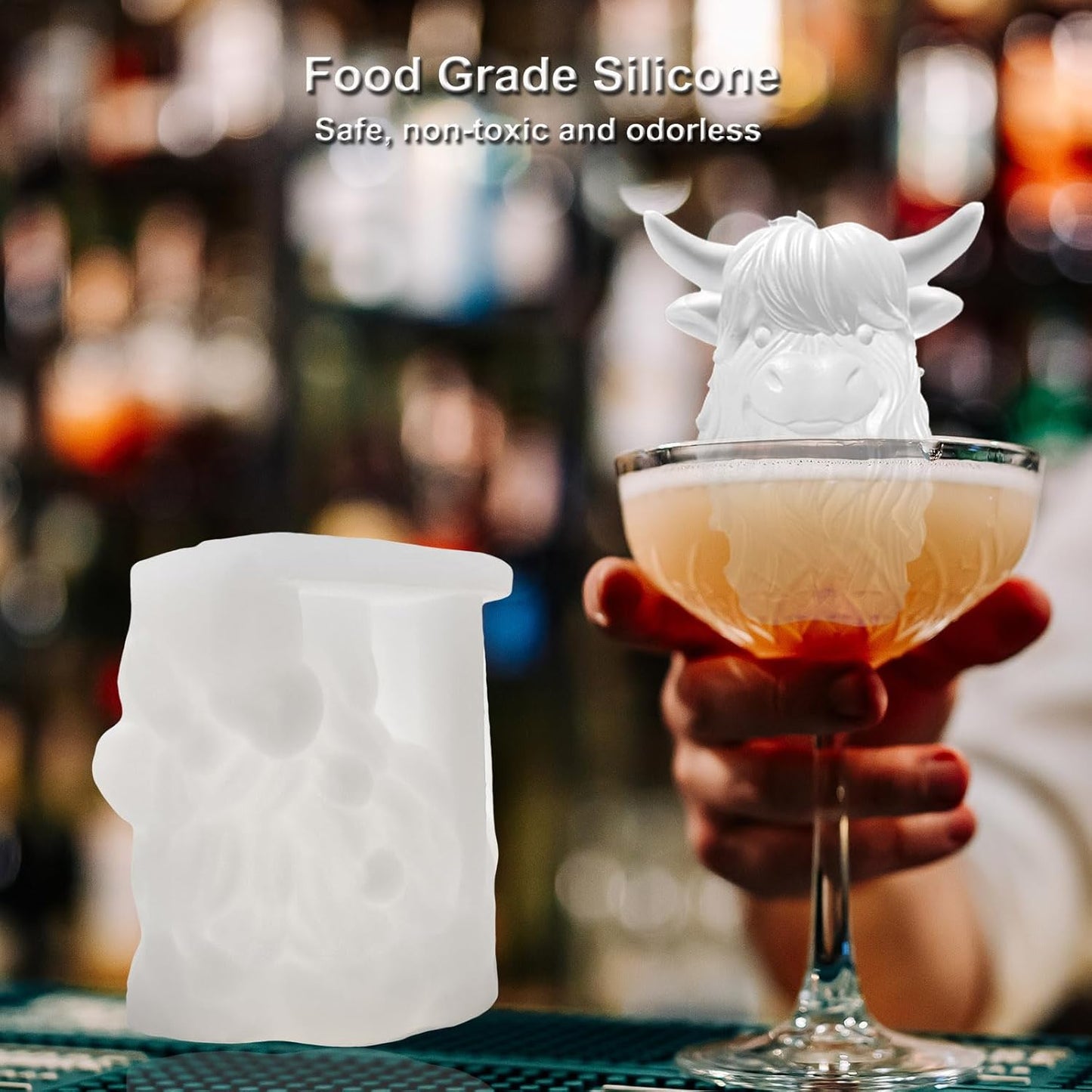 3D Highland Cow Ice Cube Silicone Molds Tray for Whiskey, Cocktail, Drink Decor, Bar; Rich Details. Cute Gifts for Women Kids Girls Boys, Fun Animal Shape Soap Epoxy Resign Mold; 2 Pack