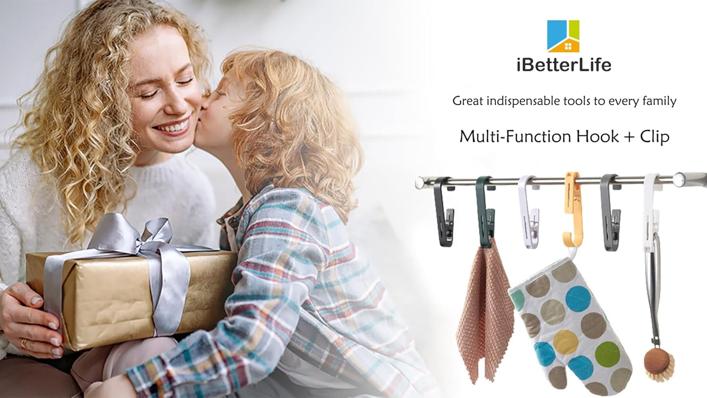 iBetterLife 4Pcs Laundry Hooks Clips Hanger - Laundry Clips with Hooks Heavy Duty Closet Organizer Clothes Pins Hanging Towel Clamps for Socks, Boot, Bras for Bathroom Wardrobe Kitchen