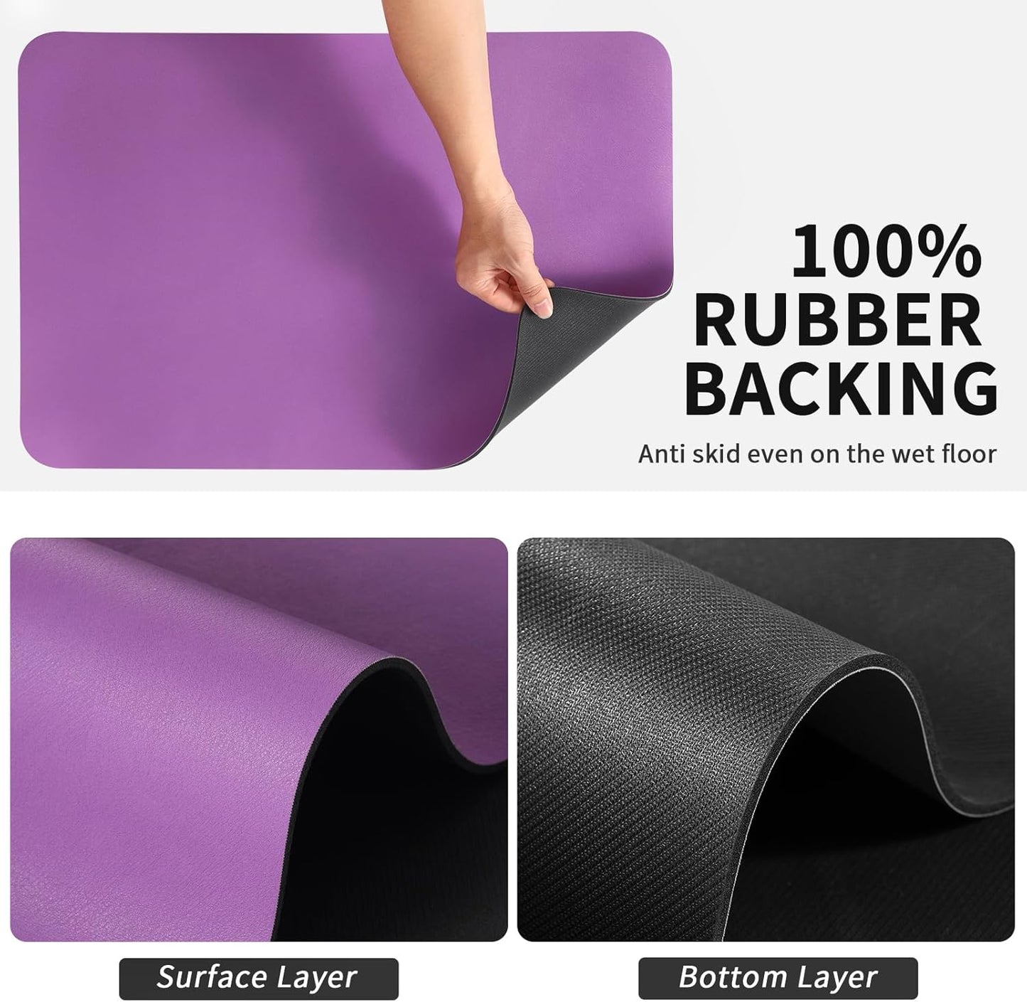 Dish Drying Mat for Kitchen Counter, Heat Resistant Drainer Mats with Non-slip Rubber Backed, Hide Stain Kitchen Super Absorbent Draining Mat, Easy to Clean Dish Rack Pad, Purple 18"x28"