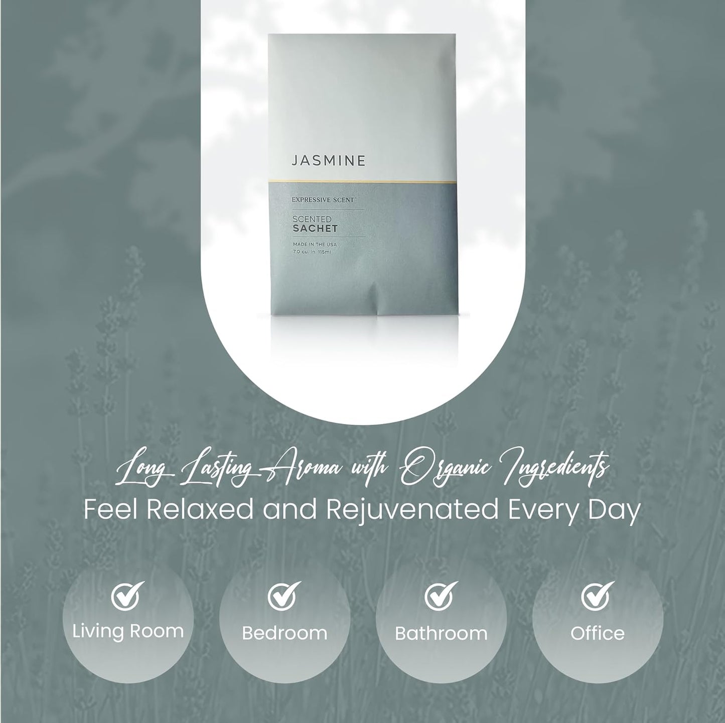 Expressive Scented Sachet Pouches – Perfect Jasmine Air Freshener & Closet Deodorizer for Drawers, Closets, Cars and Bathrooms – Long-Lasting Fresh Scent Sachets (6- Pack)