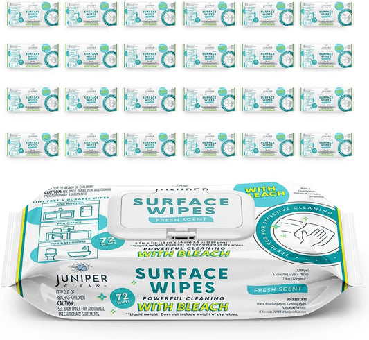 24 Pack Surface Cleaning Wipes with Bleach, All-Purpose Cleaner for Bathroom, Kitchen, Office, 1728 Count Soft Flow, Fresh Scent, Lint Free & Durable