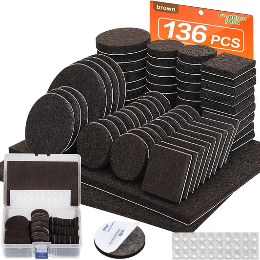 Felt Furniture Pads 136 Pieces, Furniture Pads for Hardwood Floors, 5mm Thick Floor Protectors for Furniture Legs, Felt Pads for Furniture, Floor Savers for Furniture in a Case