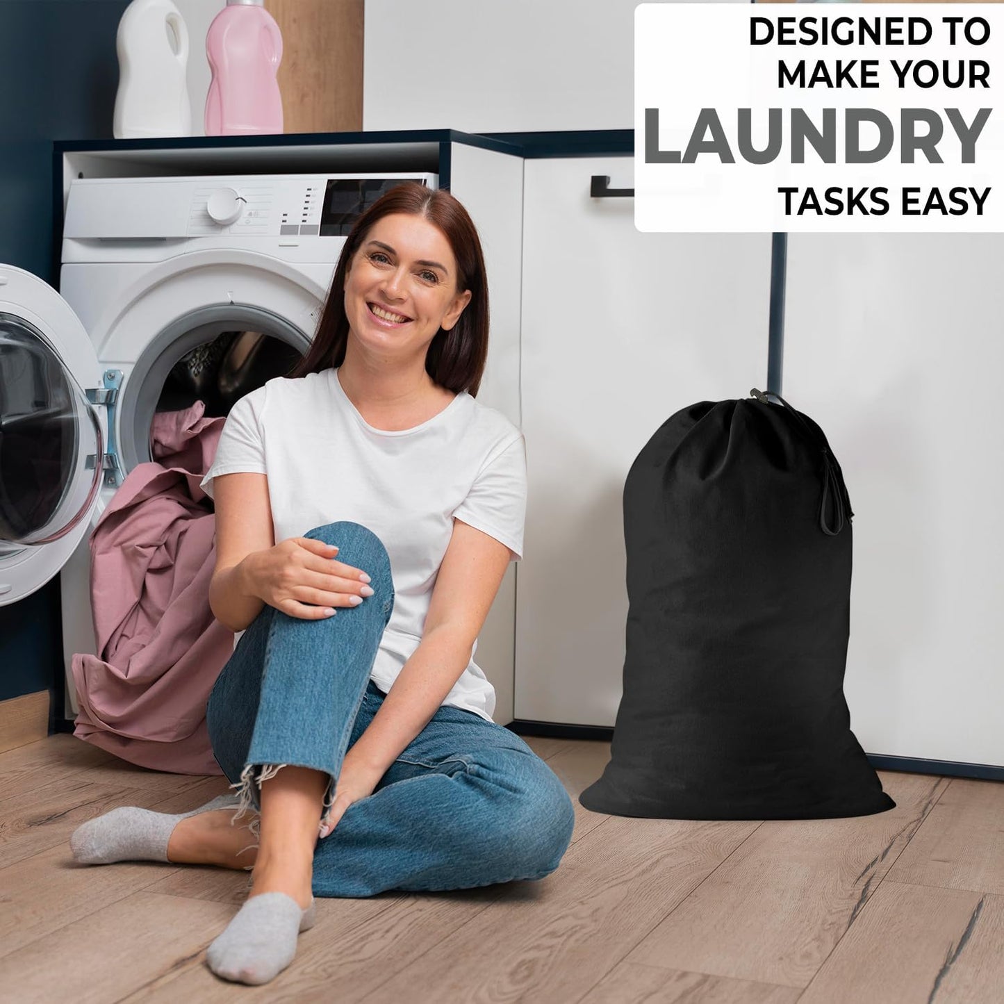 2 Pack - Extra Large Cotton Laundry Bag, Heavy Duty Large Laundry Bags 24 x 36 inch XL Drawstring Travel Organizer Bag Fit Hamper Basket Camp (Dark Grey, Pack of 2)