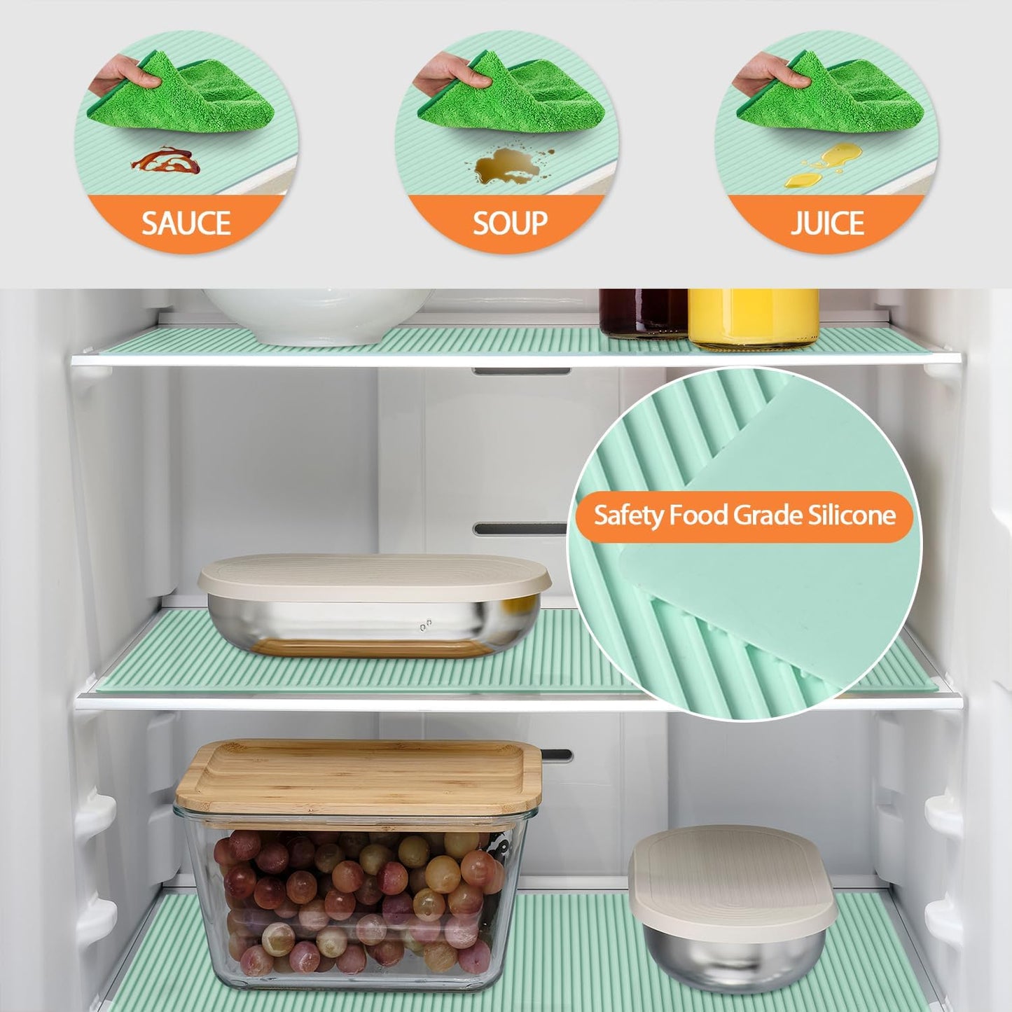 GOYLSER Silicone Refrigerator Shelf Mat, 4 Pack Waterproof Fridge Mat Liners Easy Clean Fridge Pad, Green Refrigerator Liner for Shelves 17.7x11.8 inch Drawer Table Mat