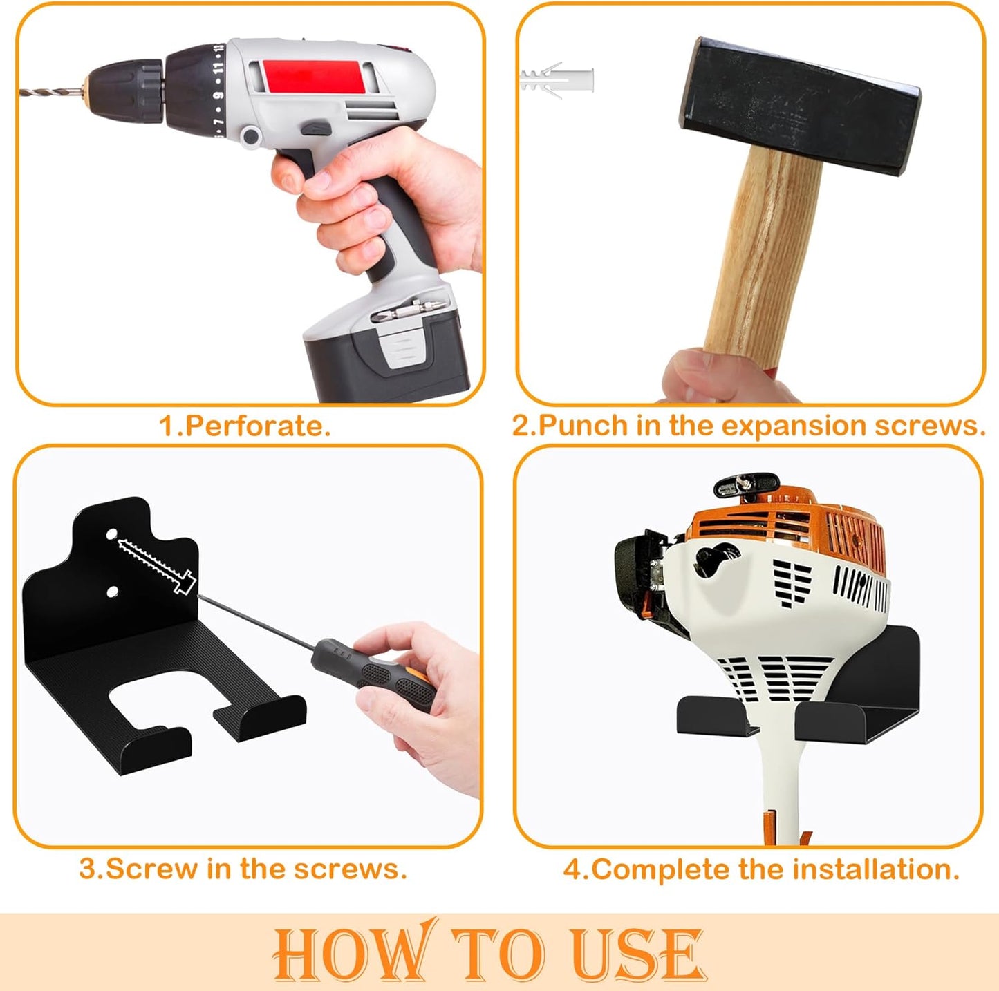 Garage Organizer Trimmer Rack, Wall Mounted Tool Hanger for Grass Trimmer, Hedge Trimmer, Weed Whackers & Garden Tools – Heavy Duty, Space-Saving, Anti-Rust Storage Rack for Garage & Home,1 PCS