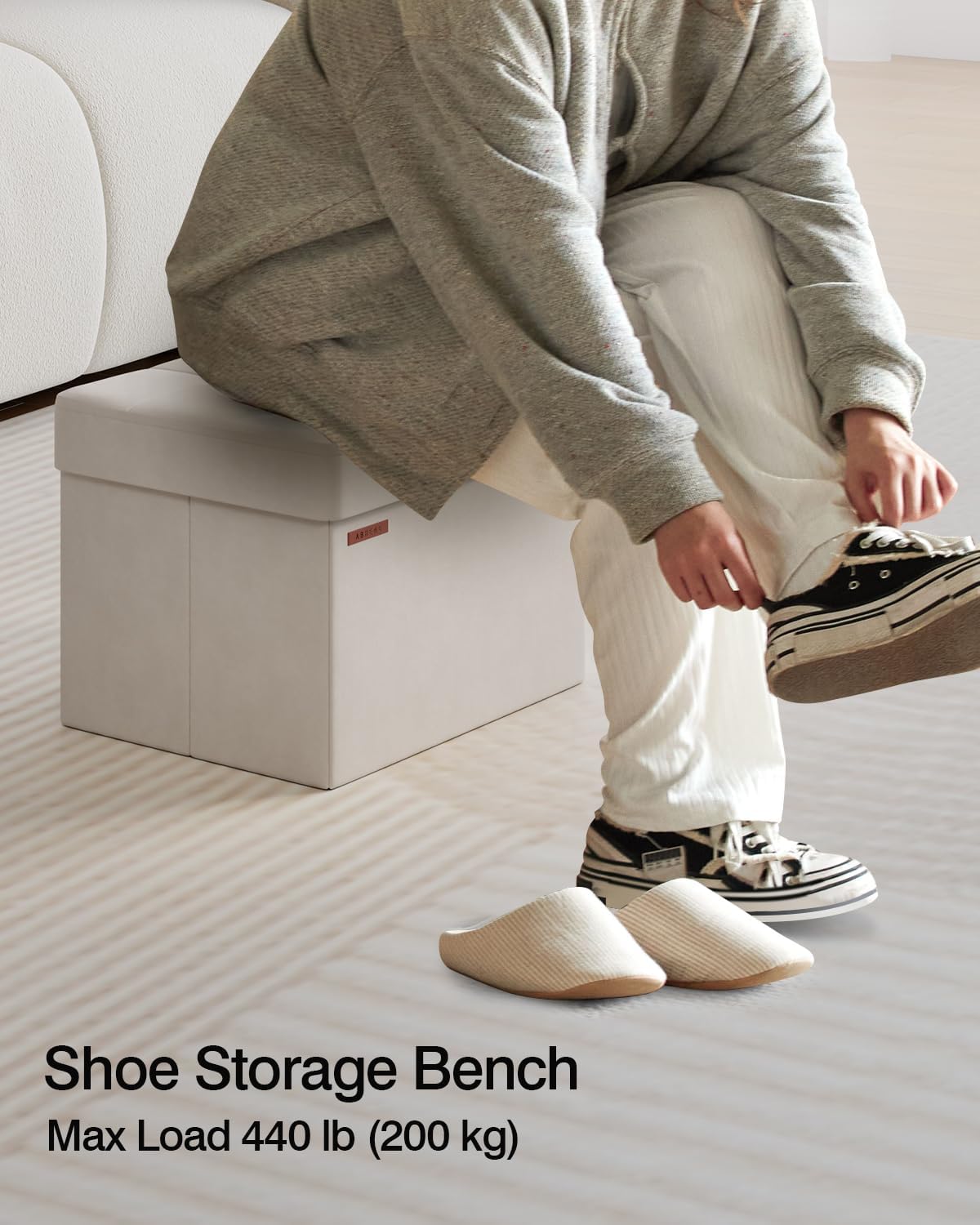 Folding Storage Ottoman, Velvet Storage Bench, Footrest, End Stool, Foot Stool,for Living Room, Bedroom and Office,12.2 x 16.1 x 12.2 Inches, 300 kg Load Capacity,Cream White, UASND03W