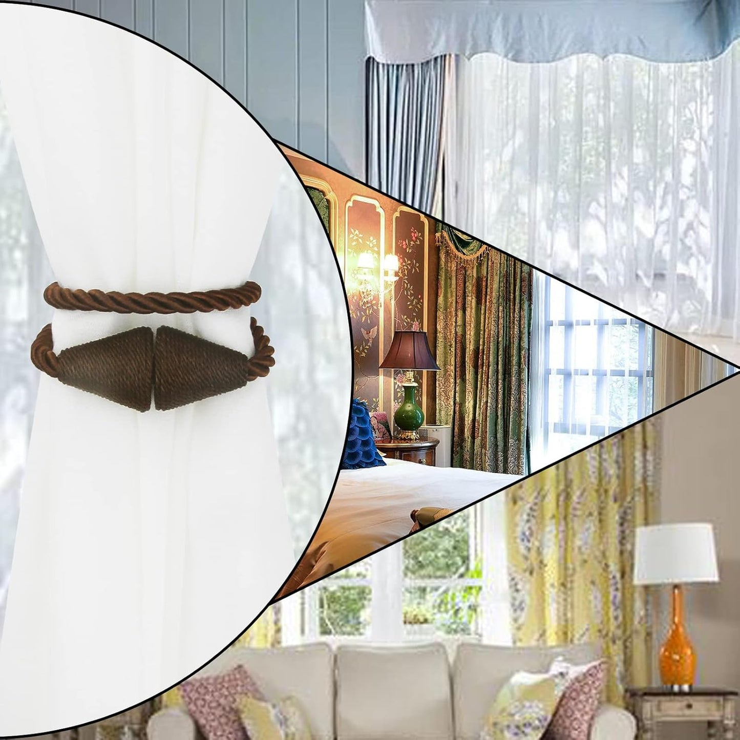 4 Pack Magnetic Curtain Tiebacks Rope Modern Handmade Curtain Tie Backs Decorative Drapes Weave Holdbacks for Window Décor, Coffee