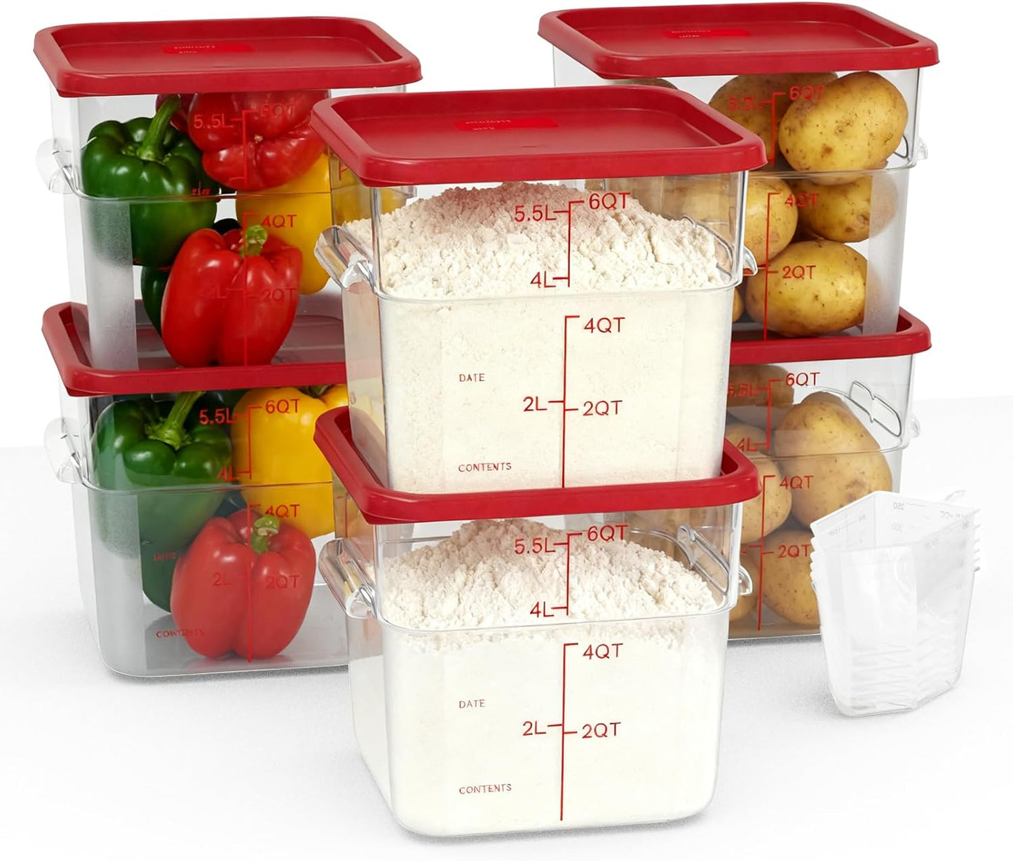 6 Pack 6 Quart Square Clear Food Storage Containers with Lids Cereal Containers Storage Airtight Food Storage Containers for Restaurant Kitchen Home