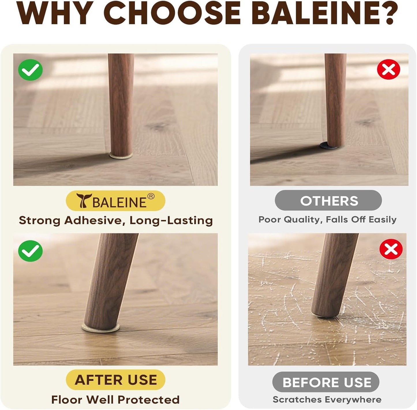 BALEINE 141PCS Felt Furniture Pads, Multi-Size Felt Pads for Chair Legs, Tables, Beds, Scratch-Reducing Floor Protectors for Hardwood Floors, Tile, Vinyl, and Laminate (141PCS, Beige)