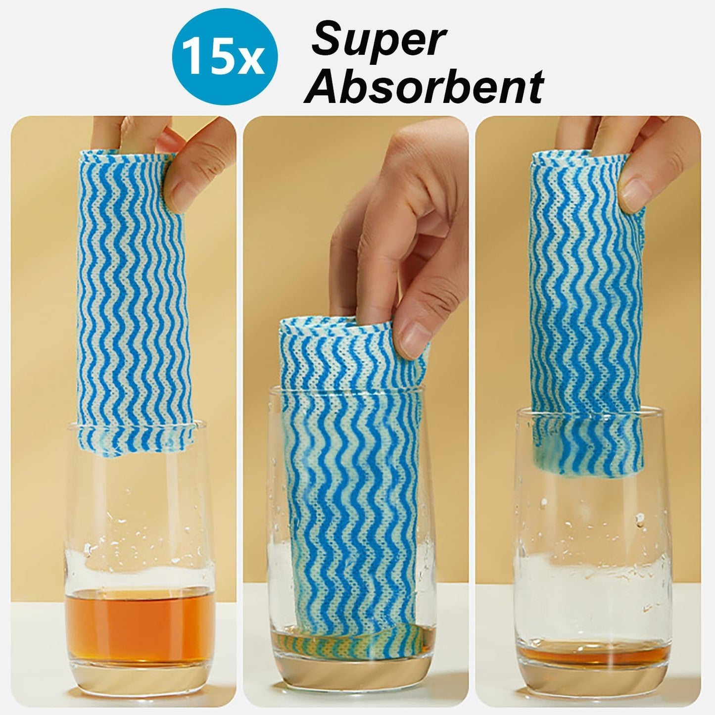 Disposable Cleaning Cloths Multi-Purpose Heavy Duty Disposable Dish Cloth Dish Rags for Kitchen, 7.87 x 15.75 inches -50 Counts/Pack,Blue