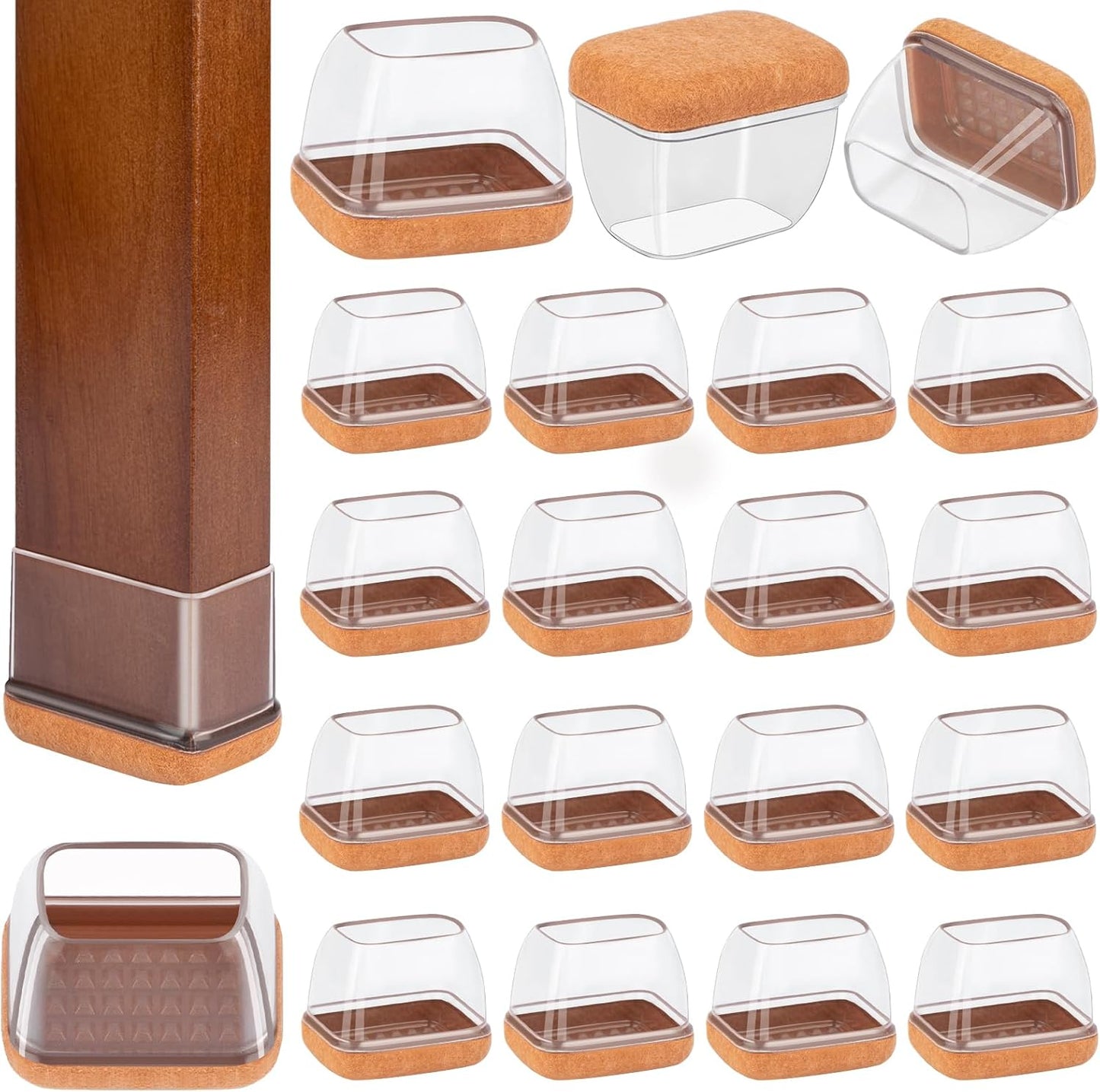 16 Pcs Rectangle Chair Leg Floor Protectors, Silicone Chair Leg Protectors for Hardwood Floors, High Elastic Chair Leg Cover for Chair Table Desk, Protect Wooden Floors from Scratching, Won't Tear