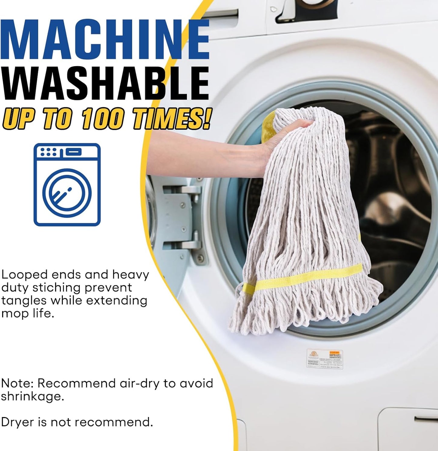 Matthew Cleaning Commercial Mop Head Replacement, 5 Inch Wide Headband, Looped End Cotton Blend String Wet Mops for Floor Cleaning, 18 oz Medium, Case Pack 12 Pcs White