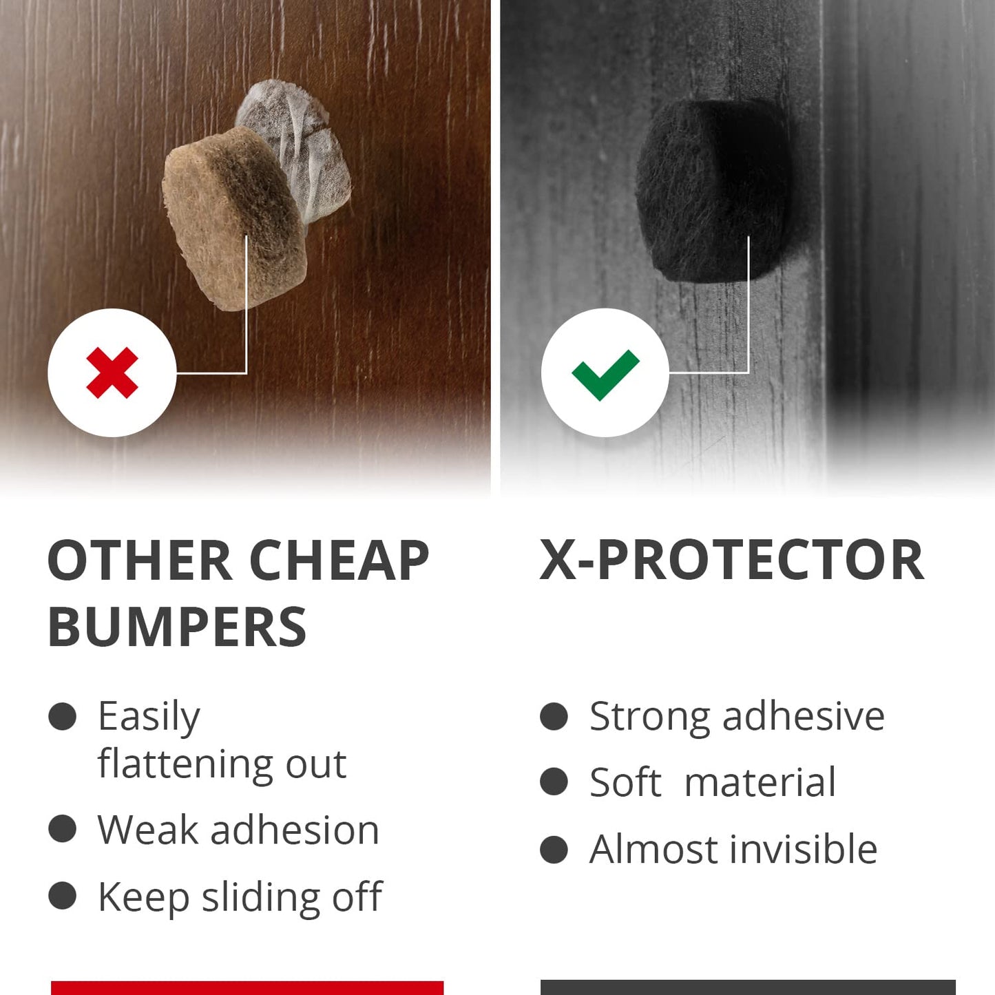 Cabinet Door Bumpers X-Protector 100 PCS – Small Felt Pads 3/8” – Ideal Black Felt Bumpers – Self-Adhesive Thick Felt Dots – Bumper Pads to Protect Glass & Other Surfaces!