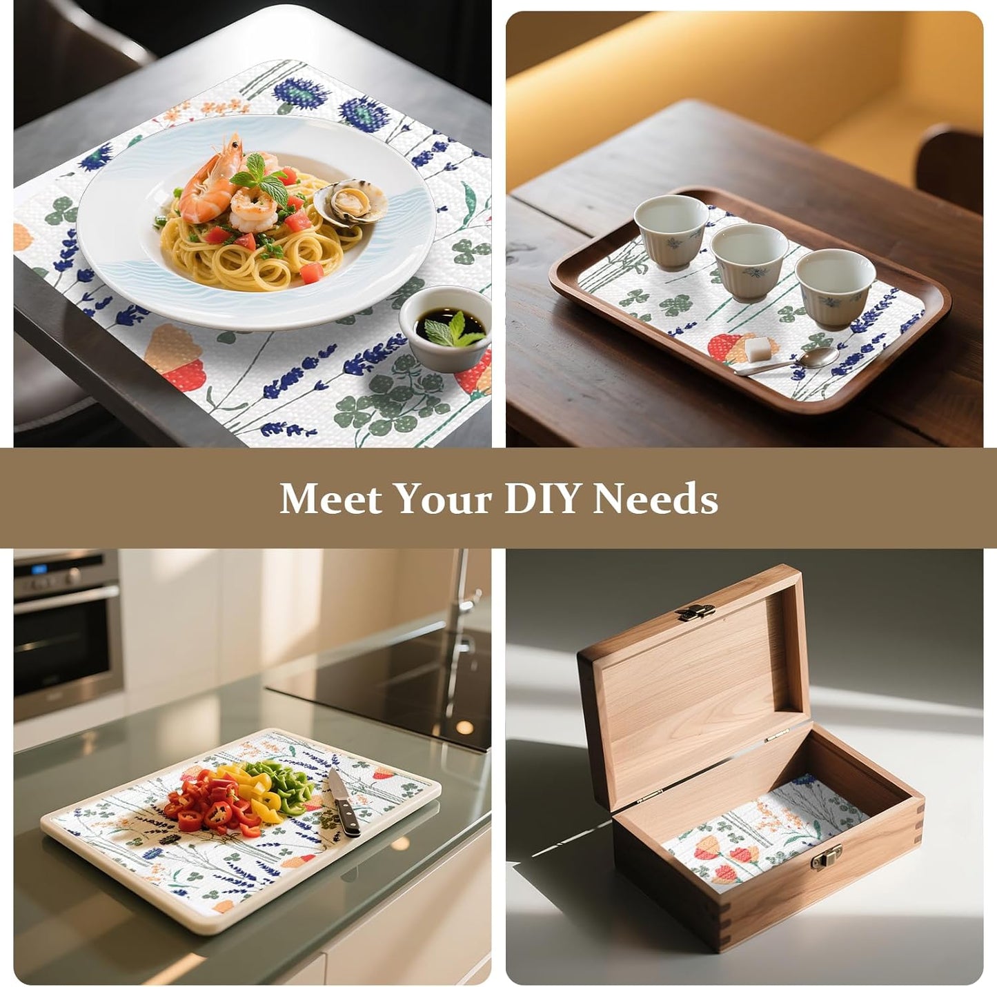 FINNEZ Shelf and Drawer Liner 17in x 10FT with Cutting Tool, Non Slip Non Adhesive Drawer Liners for Kitchen Cabinets, Waterproof Floral Cabinet Liner for Shelves, Refrigerator