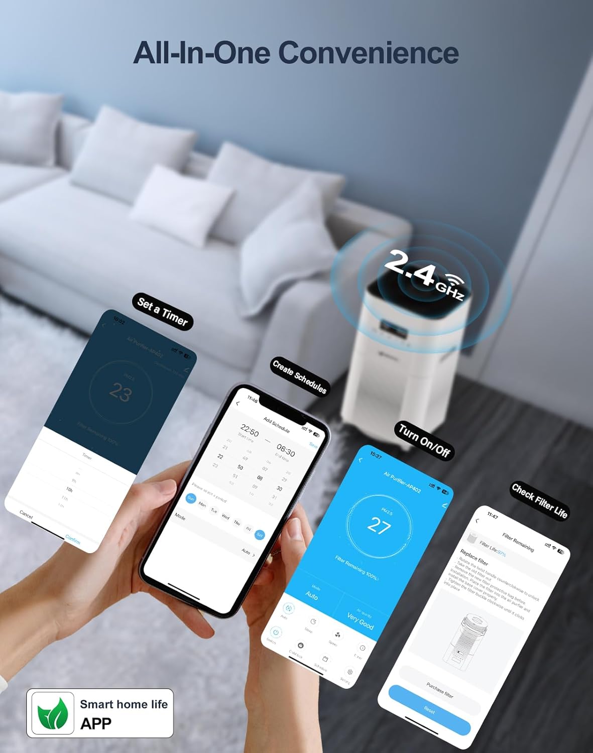 Dayette Smart WIFI Air Purifiers for Home Large Room Up to 3000 Sq Ft, APP & Alexa Control Air Cleaner, H14 Ture HEPA Filter for Allergies Pet Dander Smoke Dust, 22dB Sleep Mode for Bedroom