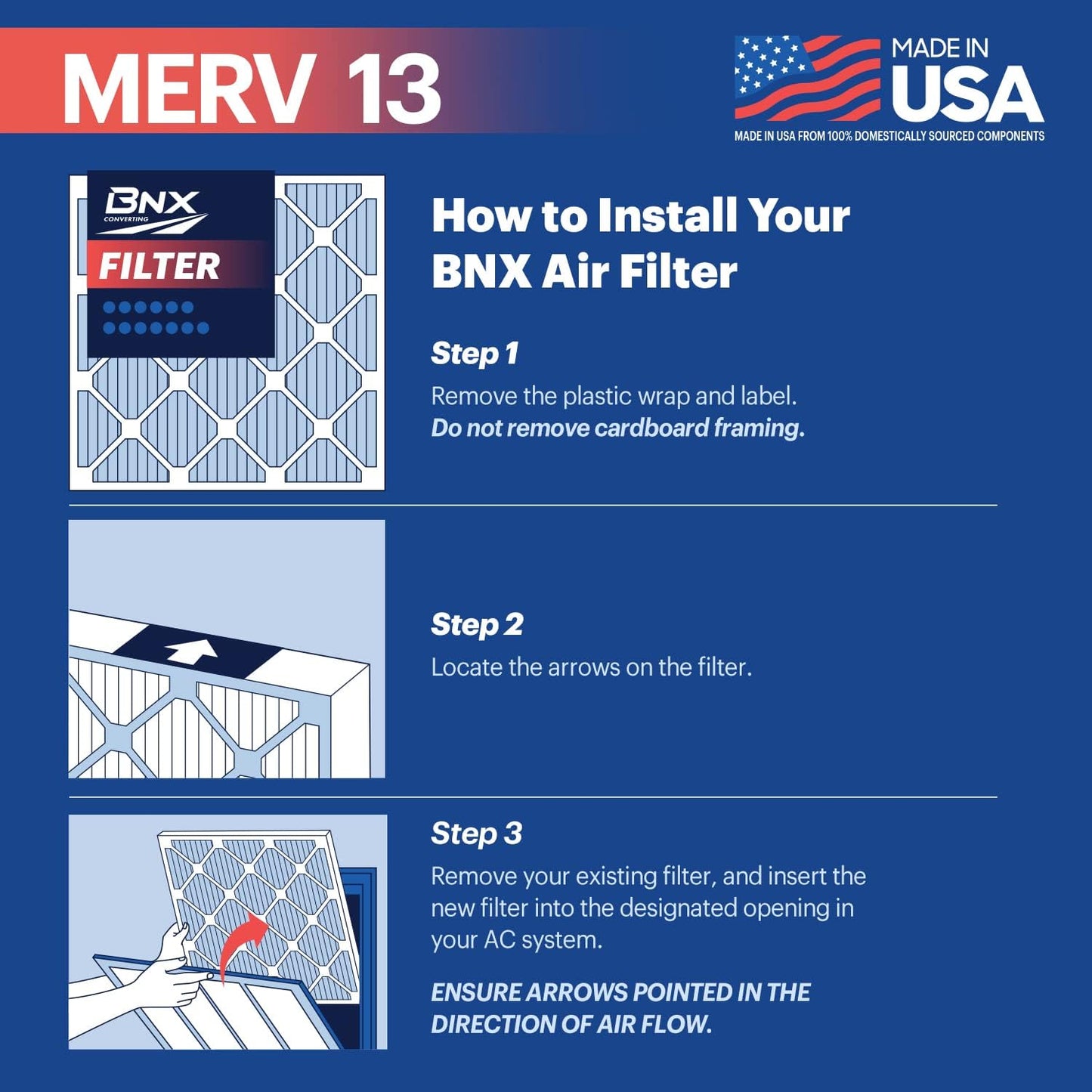 BNX TruFilter 20x30x1 Air Filter MERV 13 (6-Pack) - MADE IN USA - Electrostatic Pleated Air Conditioner HVAC AC Furnace Filters for Allergies, Pollen, Mold, Bacteria, Smoke, Allergen, MPR 1900 FPR 10